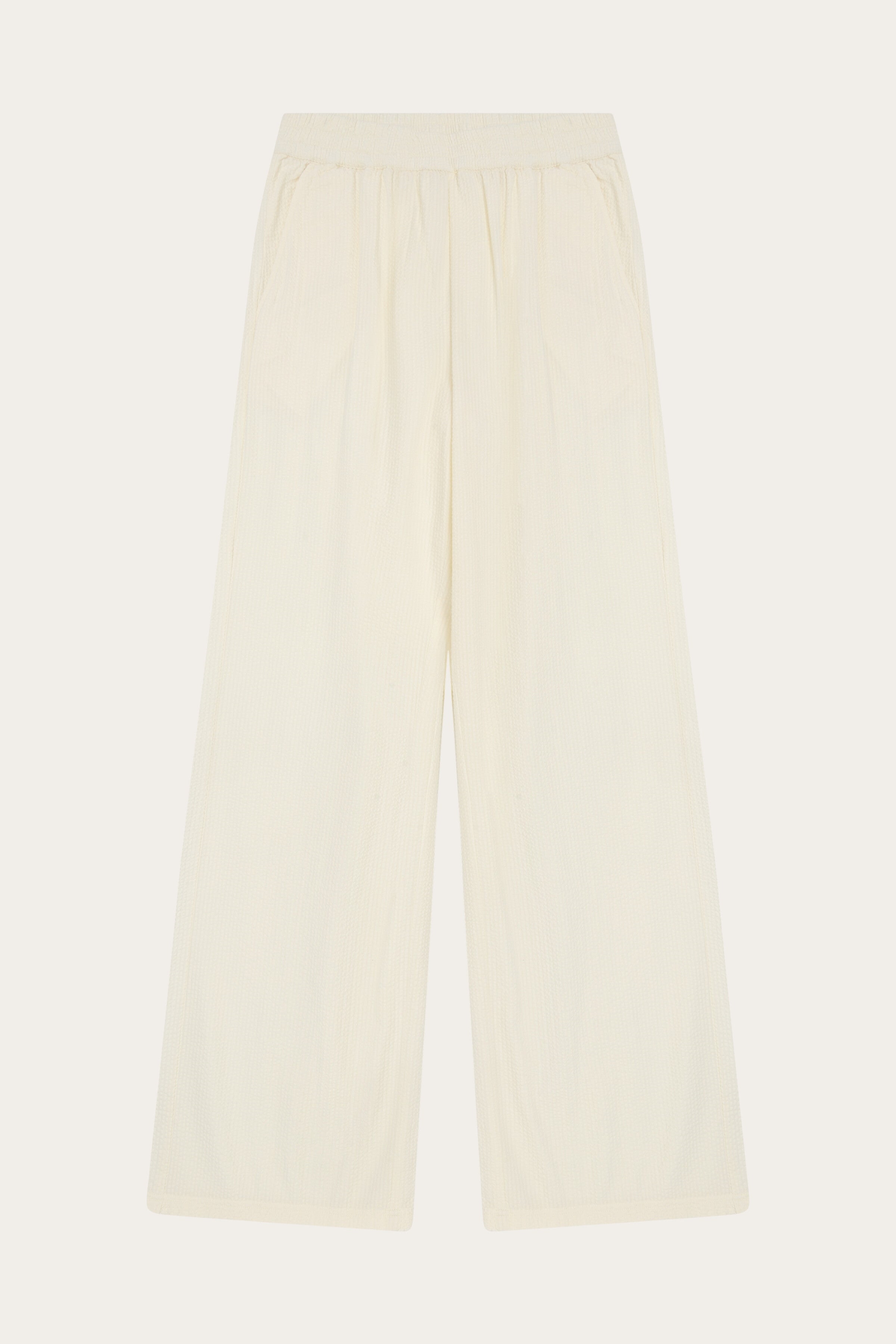 Image of KnowledgeCotton Apparel dames vegan Broek Posey Wide Seersucker Egret White