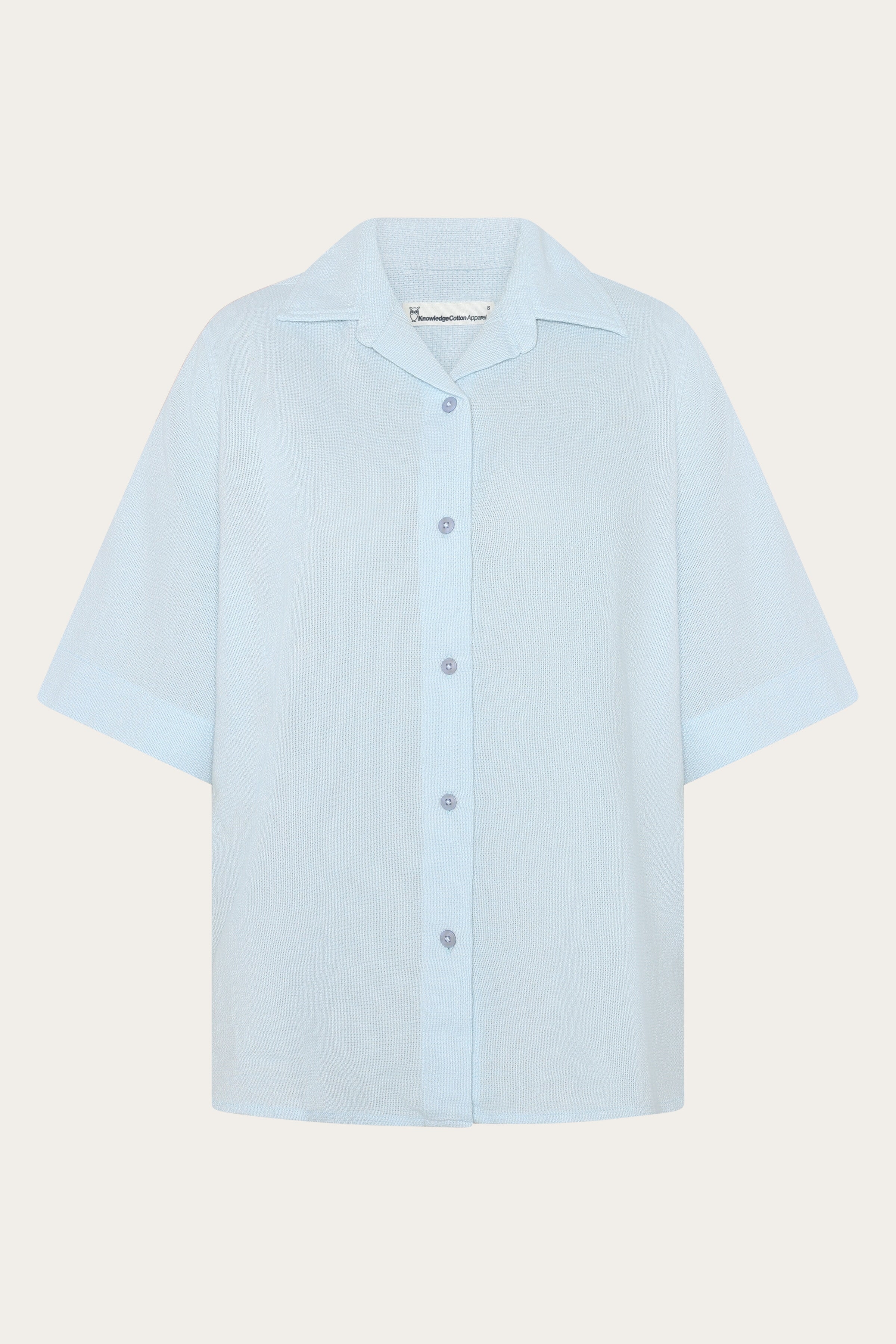 Image of KnowledgeCotton Apparel dames vegan Damesoverhemd Met Korte Mouwen, Structuur, Lichtblauw