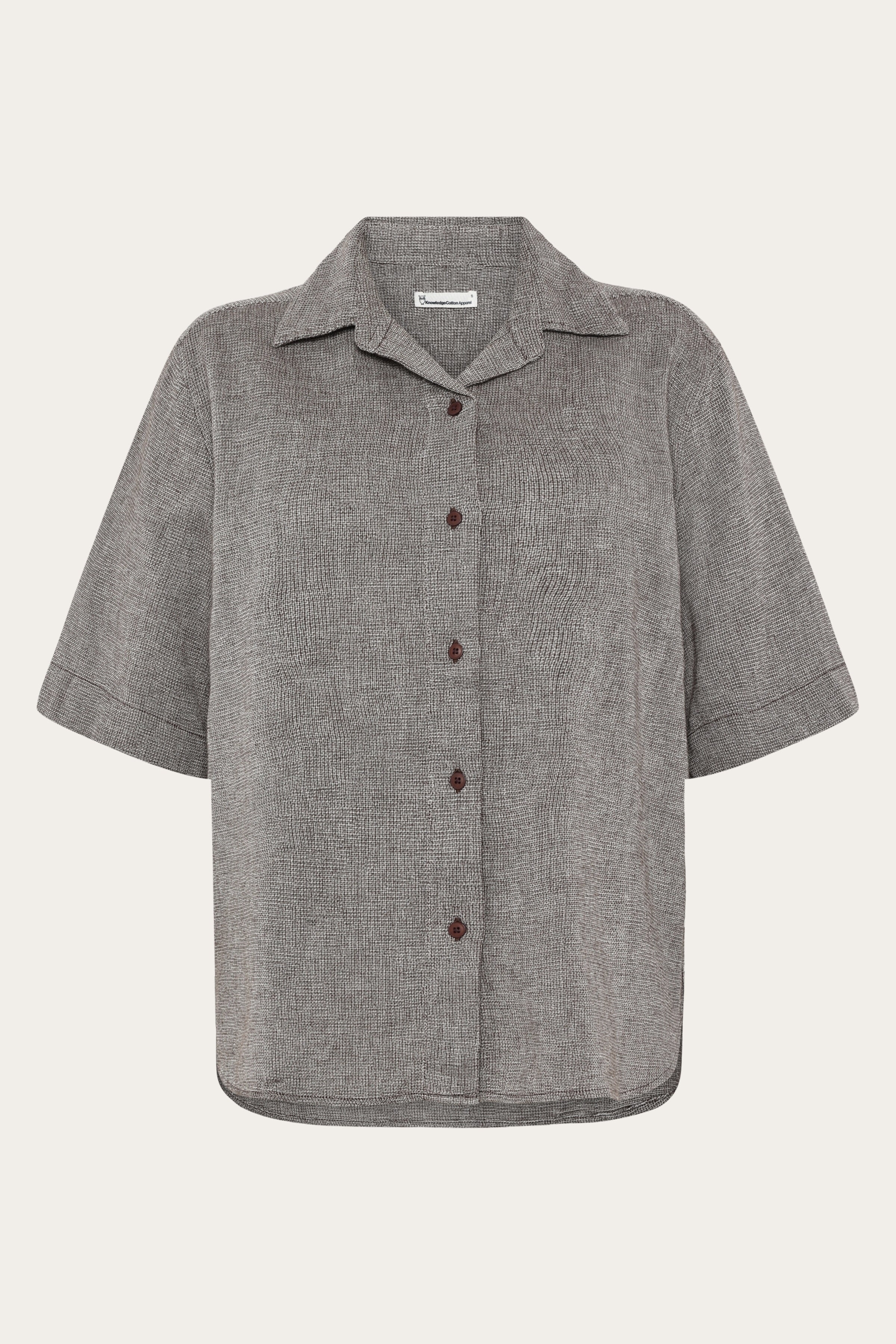 Image of KnowledgeCotton Apparel dames vegan Damesoverhemd Met Korte Mouwen En Gestructureerde Print, Geschaafde Chocoladebruin