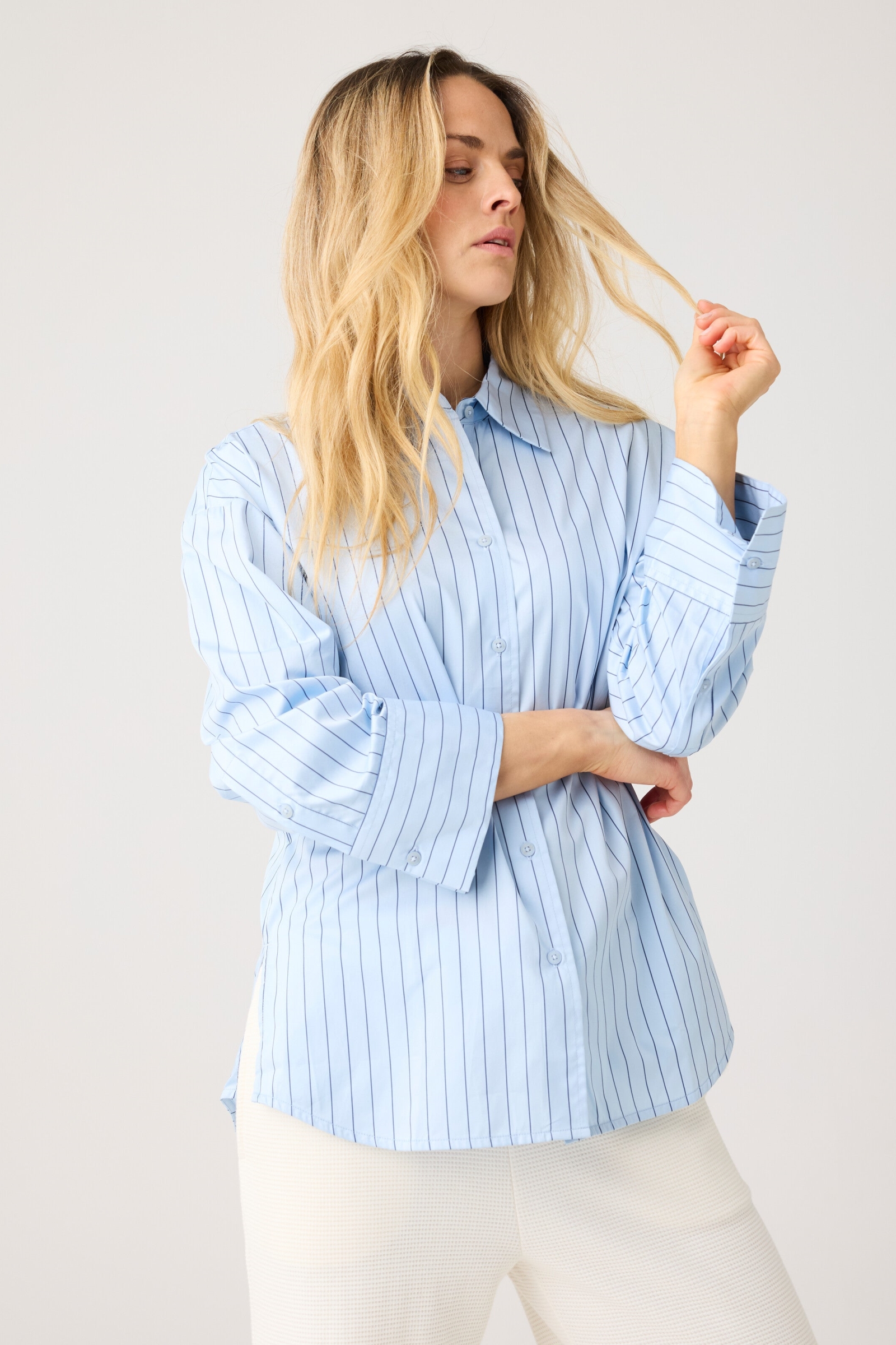 113472 - Damen vegan Hemd Dew Relaxed Stripe Blau