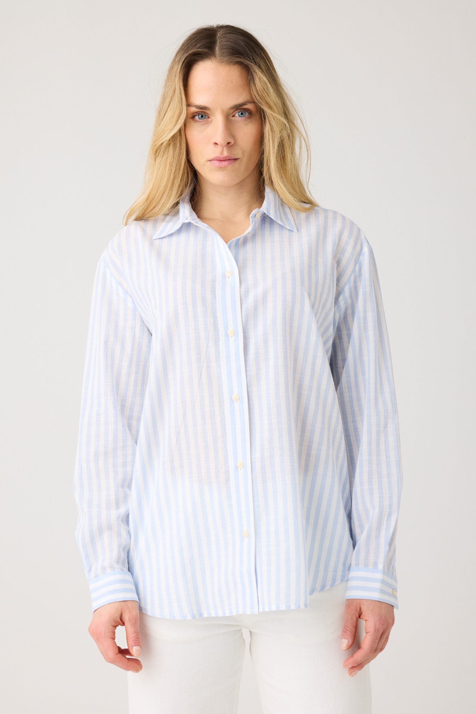 Image of KnowledgeCotton Apparel dames vegan Overhemd Met Losse Strepen, Blauw