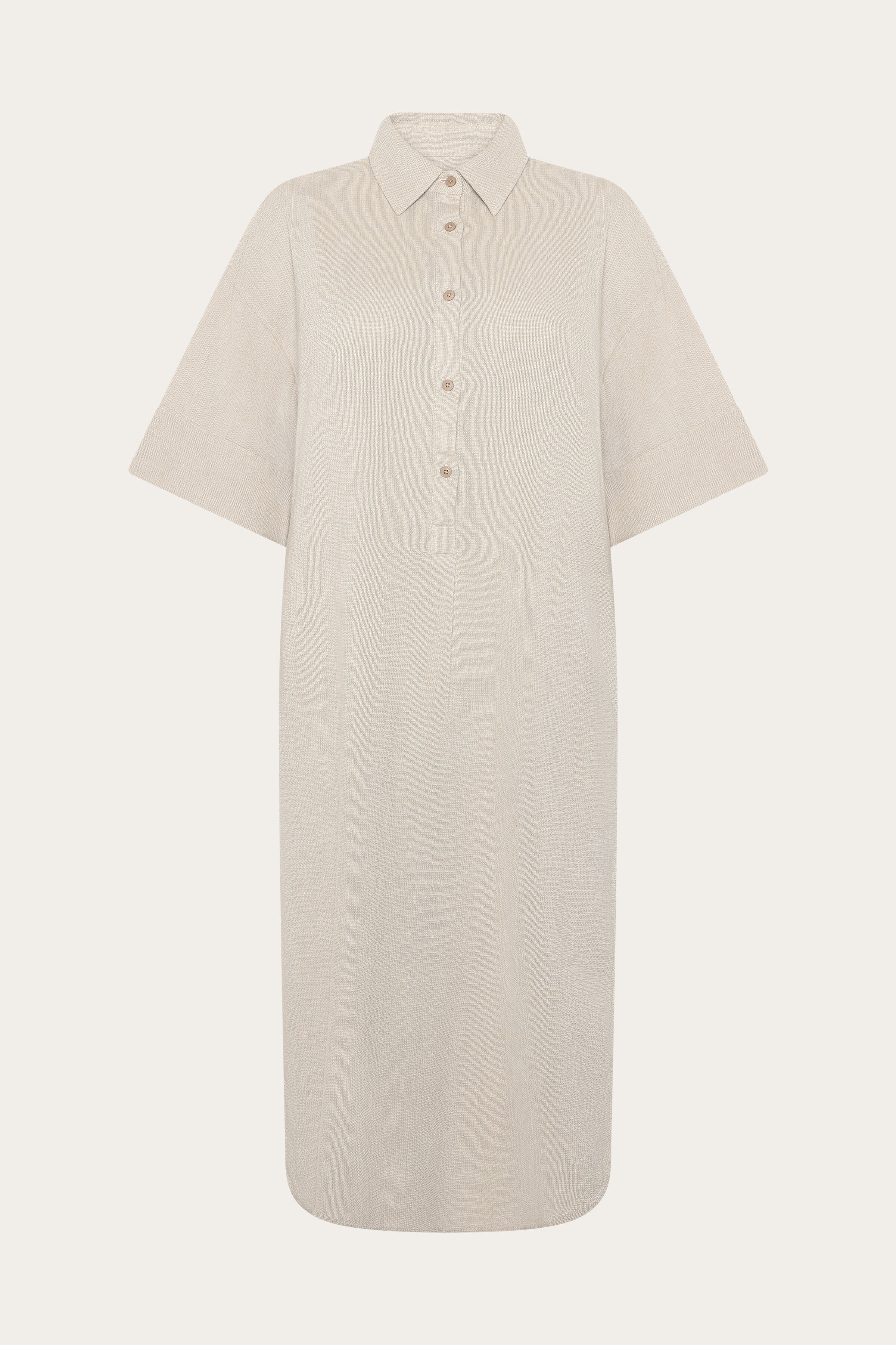 Image of KnowledgeCotton Apparel dames vegan Overhemdjurk Met Structuur, Keperstof, Beige