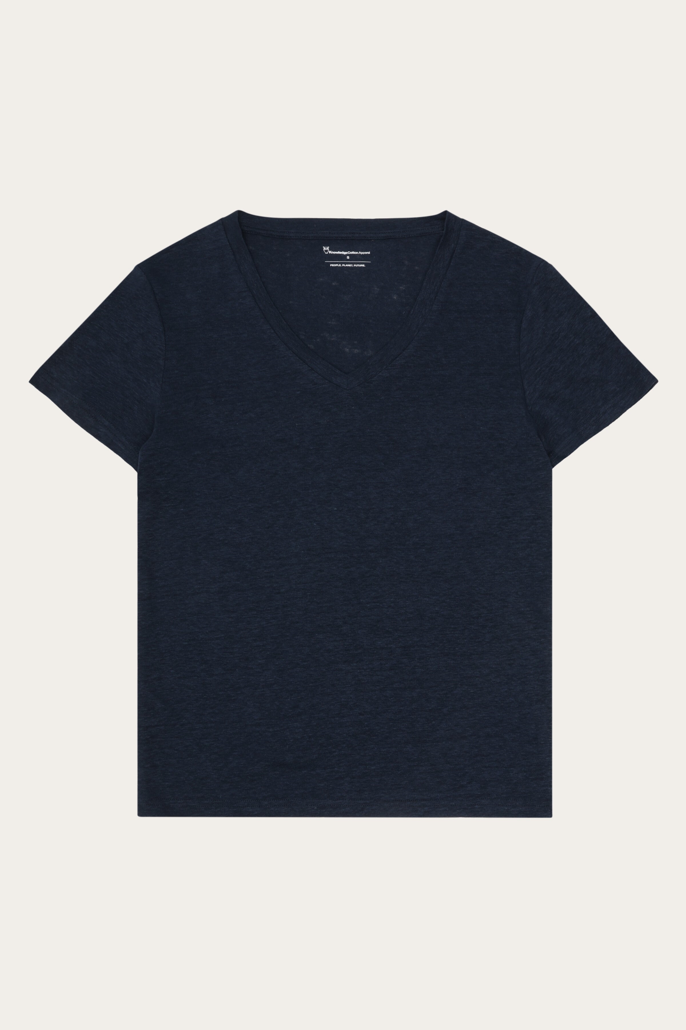 Image of KnowledgeCotton Apparel dames vegan T-Shirt Van Linnen Met V-Hals, Total Eclipse