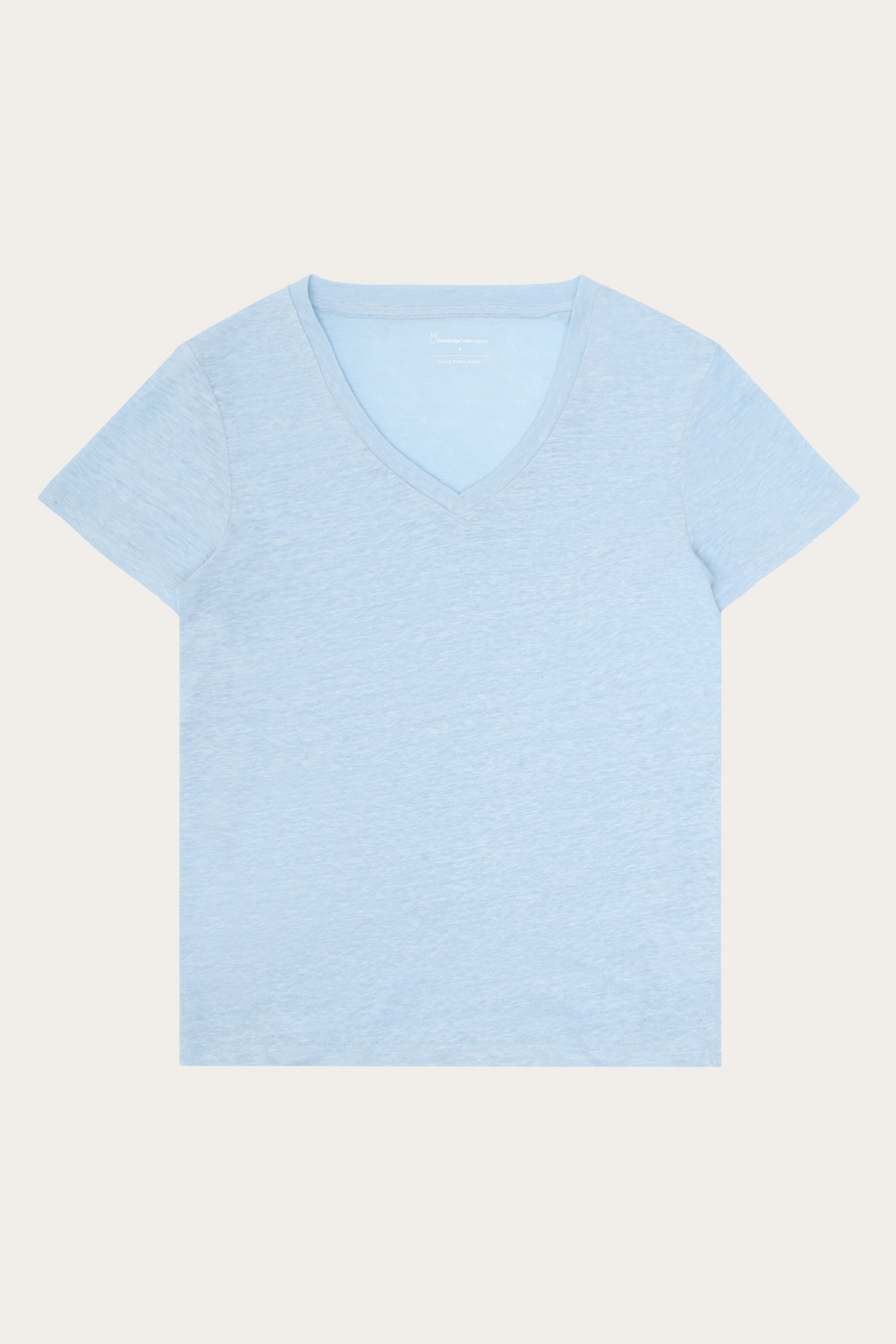 Image of KnowledgeCotton Apparel dames vegan T-Shirt Van Linnen Met V-Hals, Skyway Lichtblauw