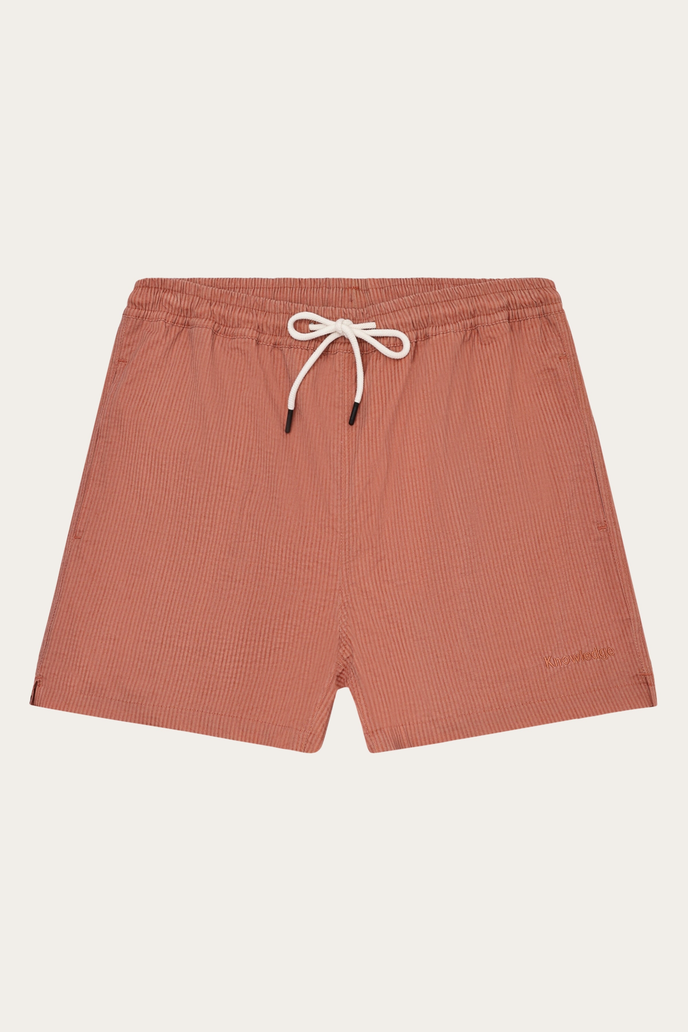 KnowledgeCotton Apparel Herren vegan Badeshorts Mid Thigh Seersucker Burnt Brick