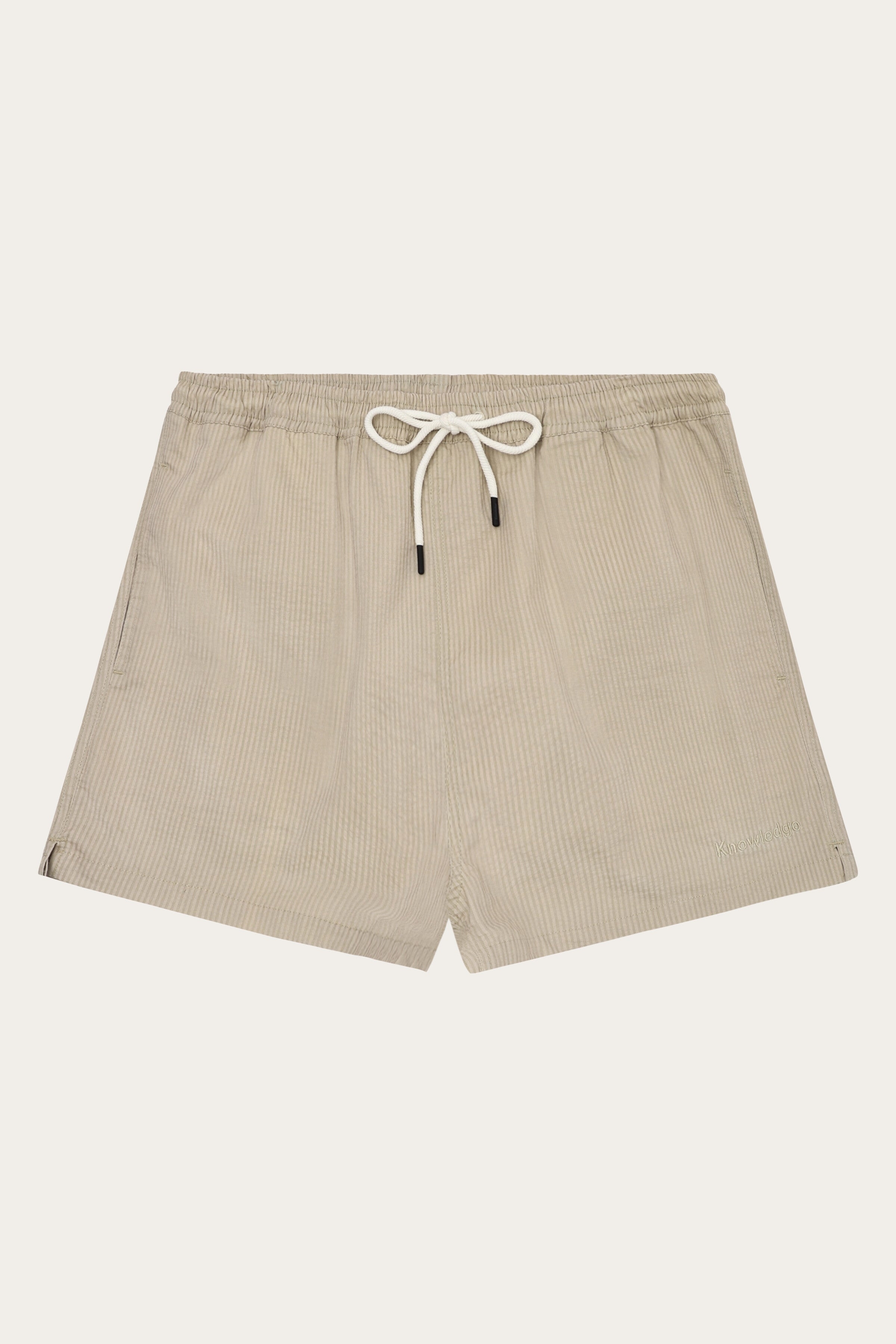 Image of KnowledgeCotton Apparel mannen vegan Zwembroek Tot Halverwege De Dij, Seersucker, Crèmekleurige Strepen