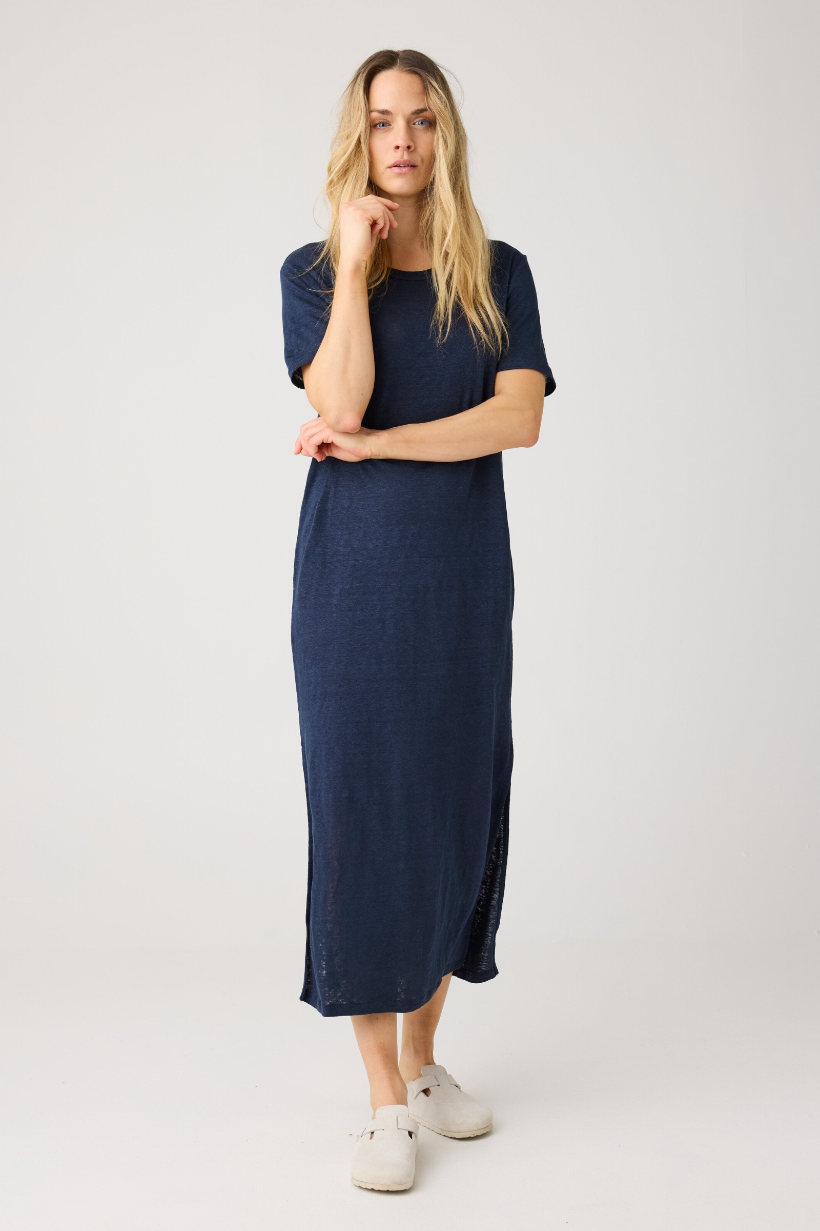 KnowledgeCotton Apparel Damen vegan T-Shirt Kleid Leinen Total Eclipse