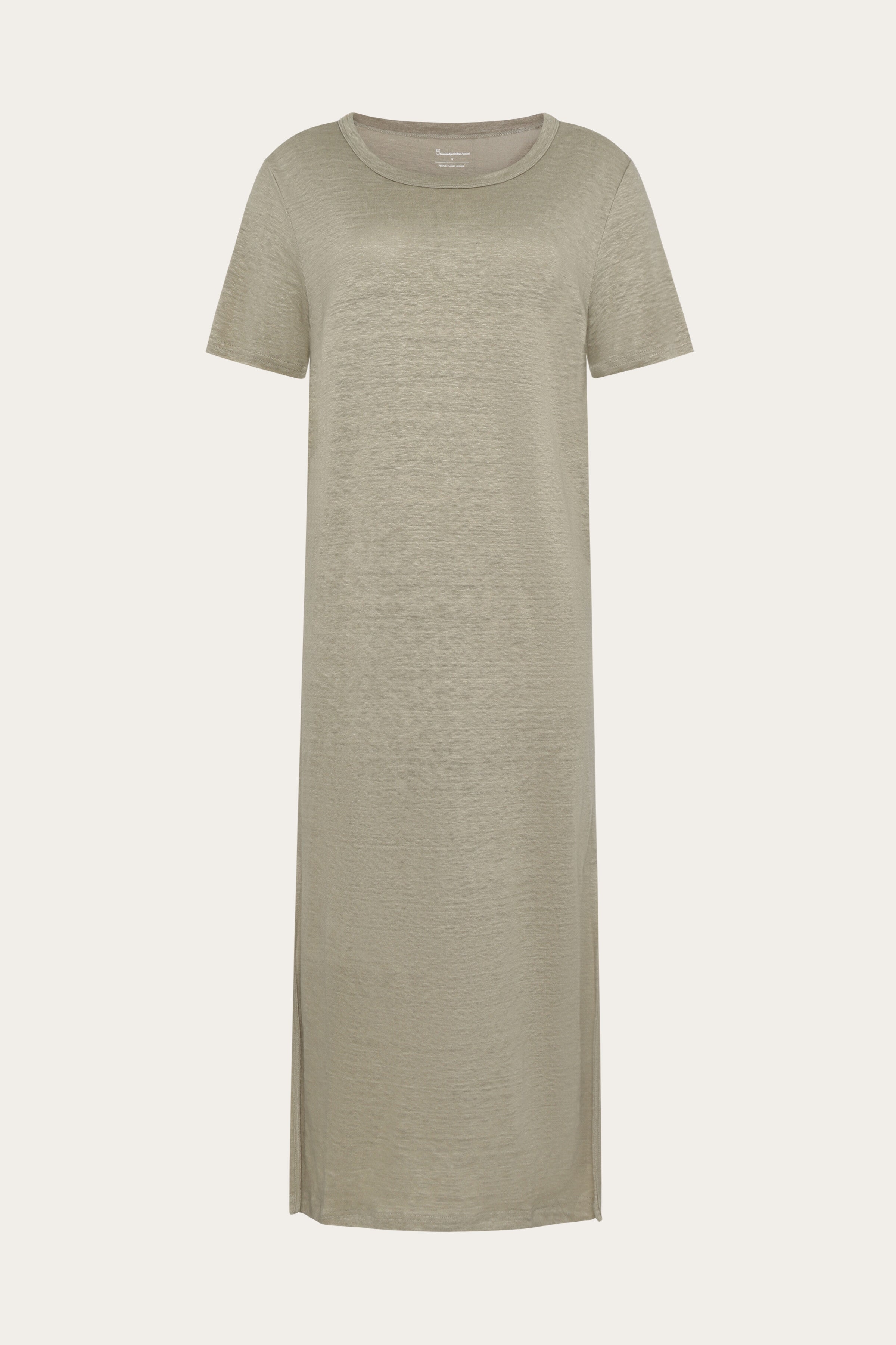 KnowledgeCotton Apparel Damen vegan T-Shirt Kleid Leinen Twill Beige