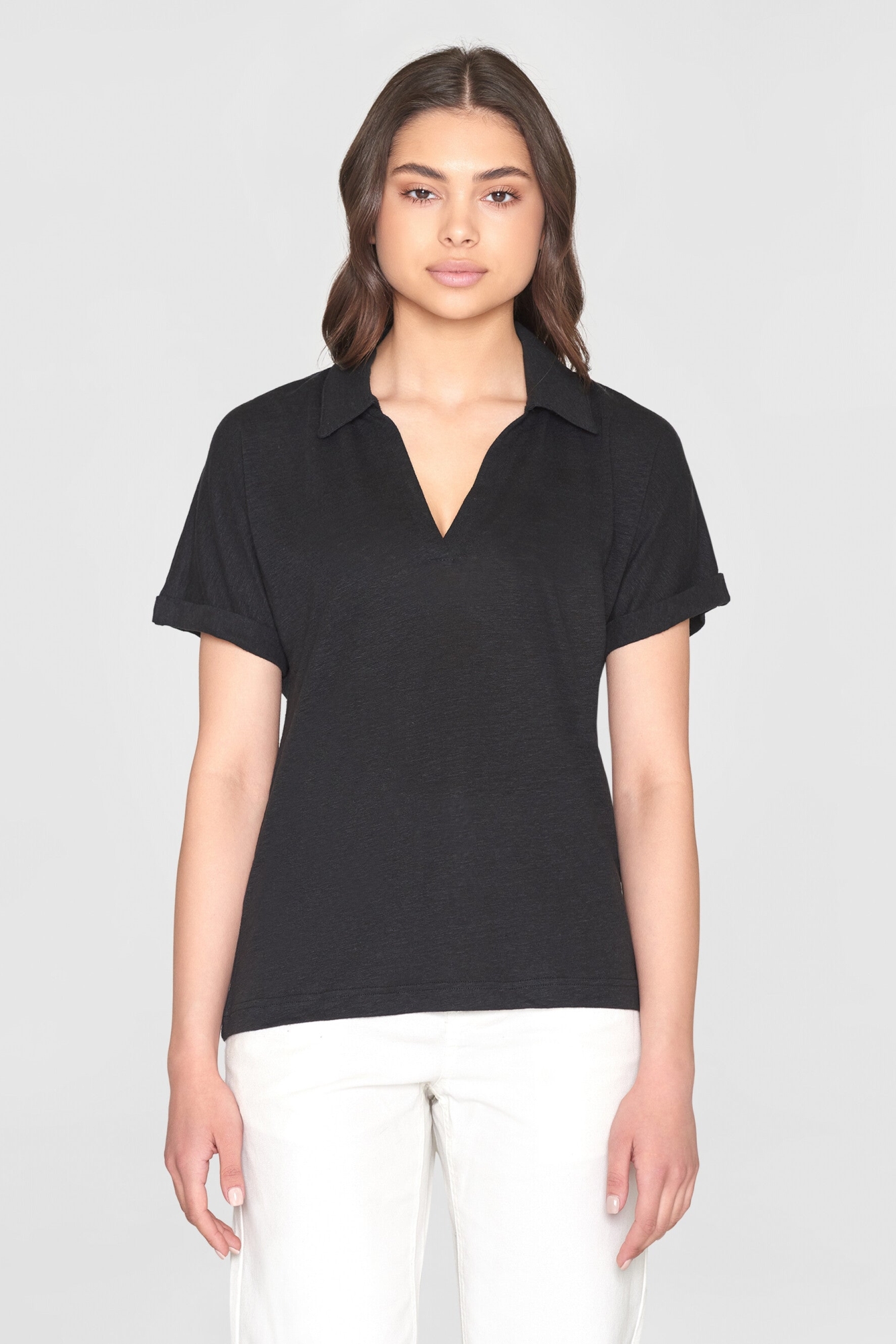 KnowledgeCotton Apparel Damen vegan Polohemd Mit Geteiltem Ausschnitt Black Jet