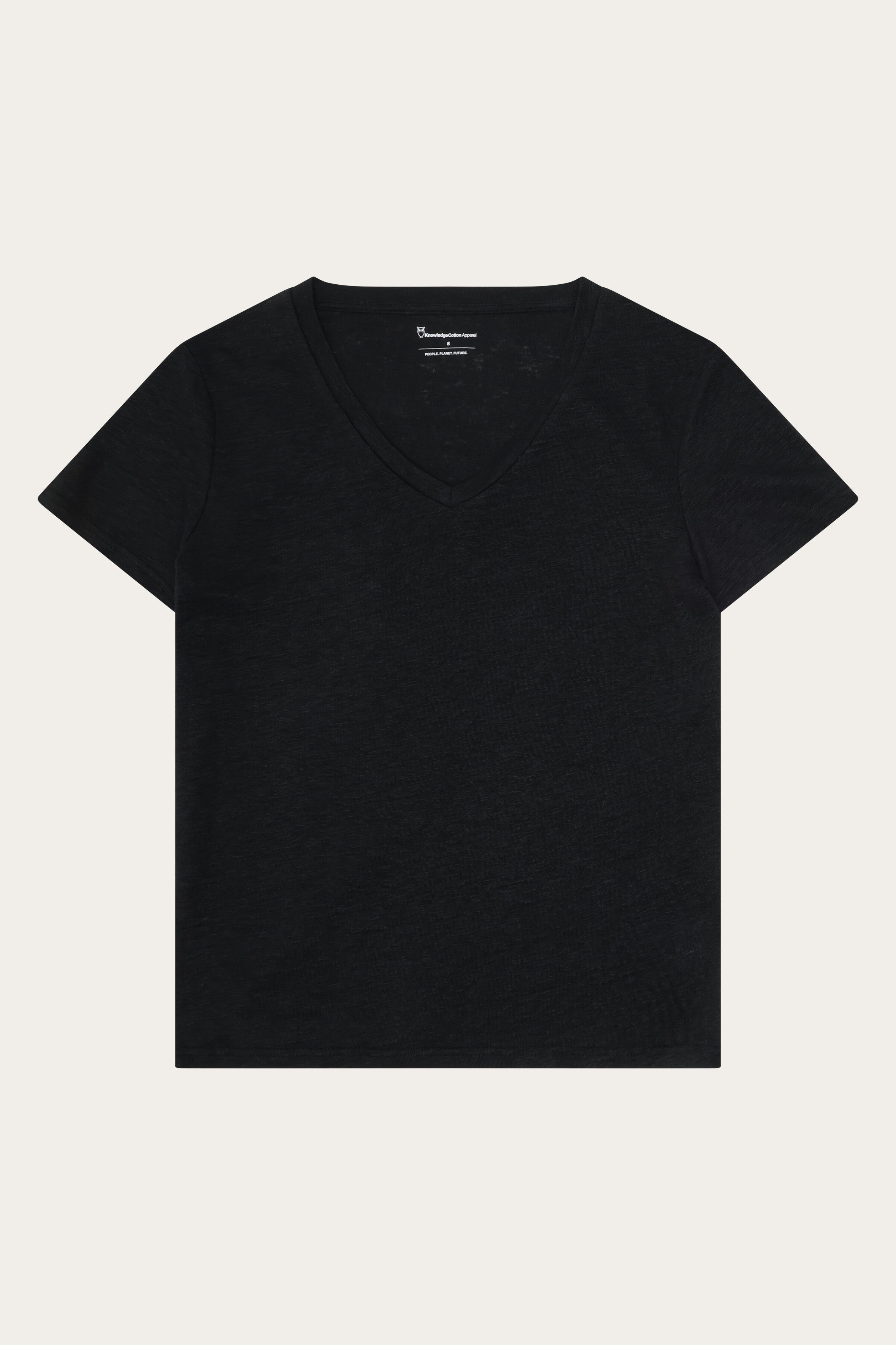 KnowledgeCotton Apparel Damen vegan T-Shirt Leinen V-Ausschnitt Black Jet