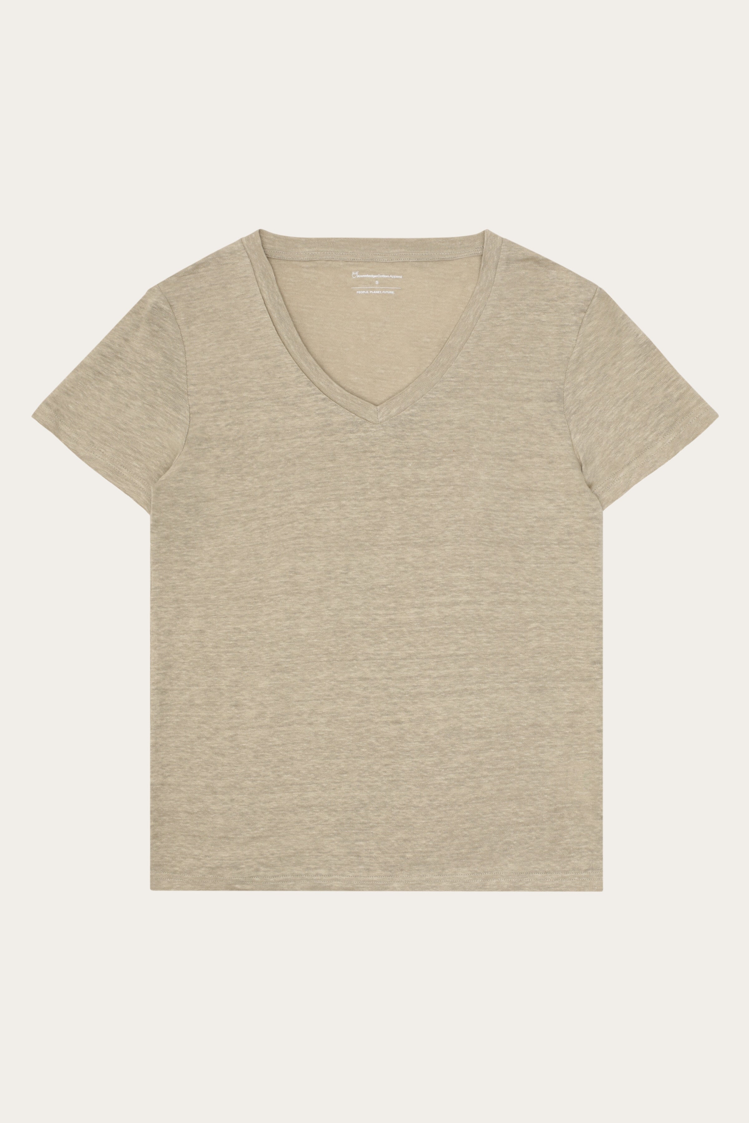 KnowledgeCotton Apparel Damen vegan T-Shirt Leinen V-Ausschnitt Twill Beige