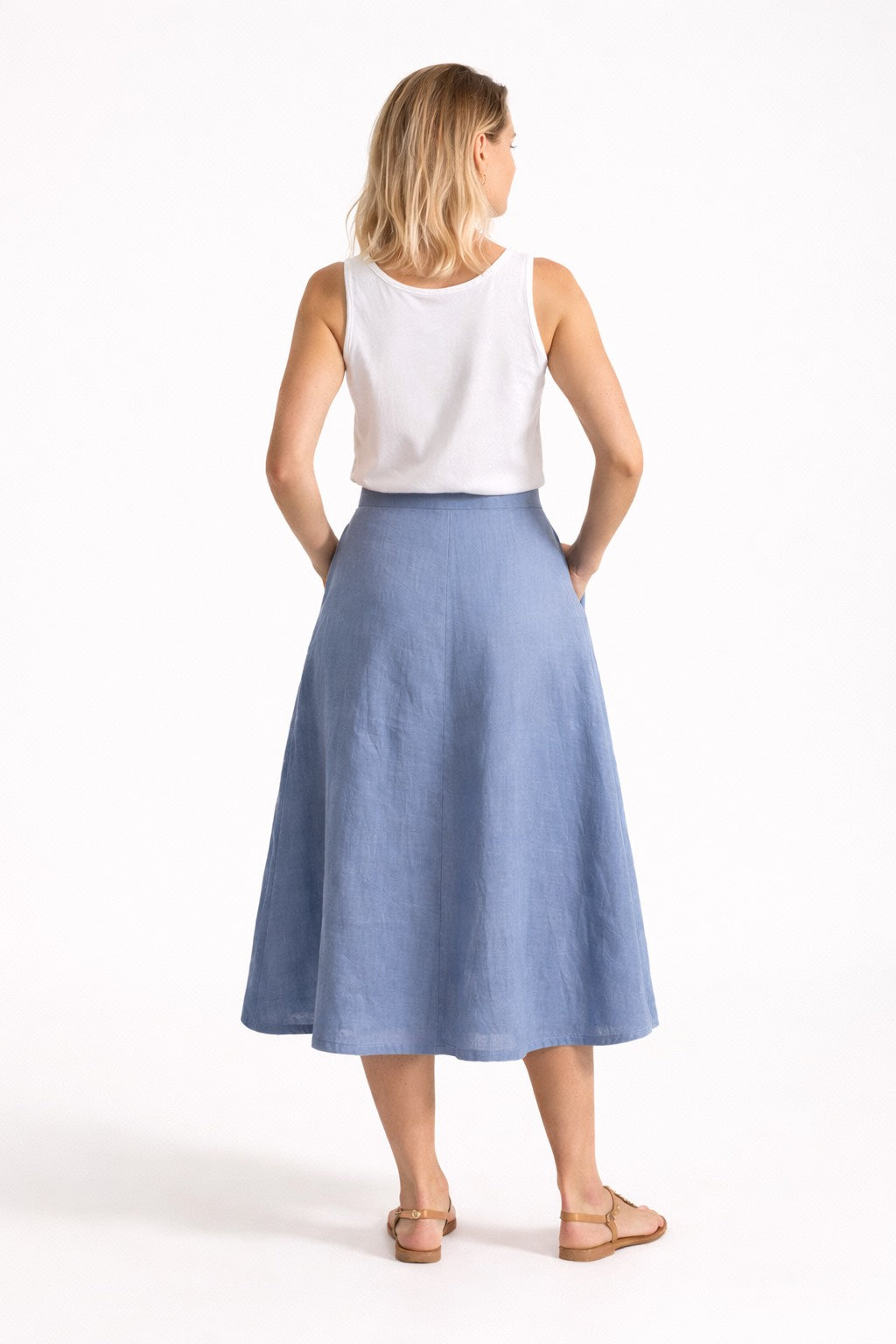 De IONESCU womens vegan Midi Skirt Linen Dusty Blue
