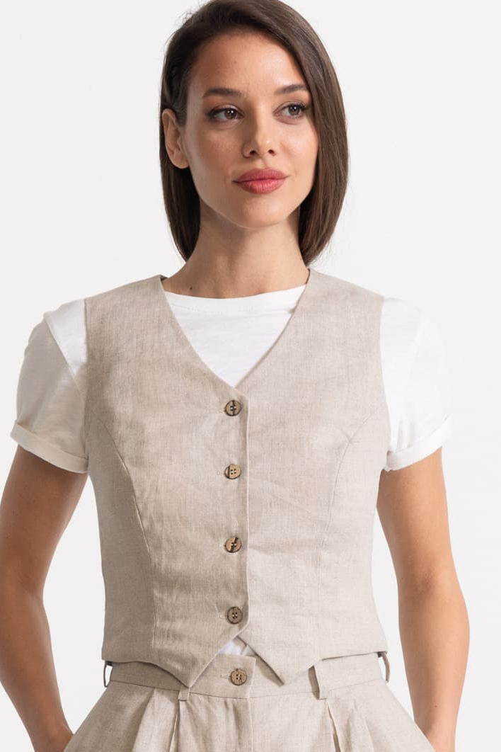 Image of De IONESCU dames vegan Vest Figa Linnen Beige