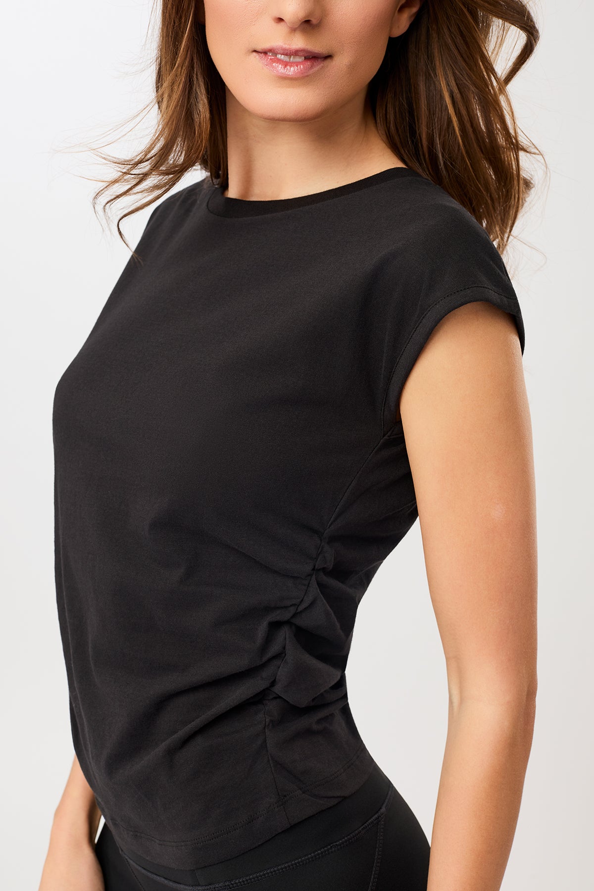 MANDALA womens vegan Top Side Ruffled Black