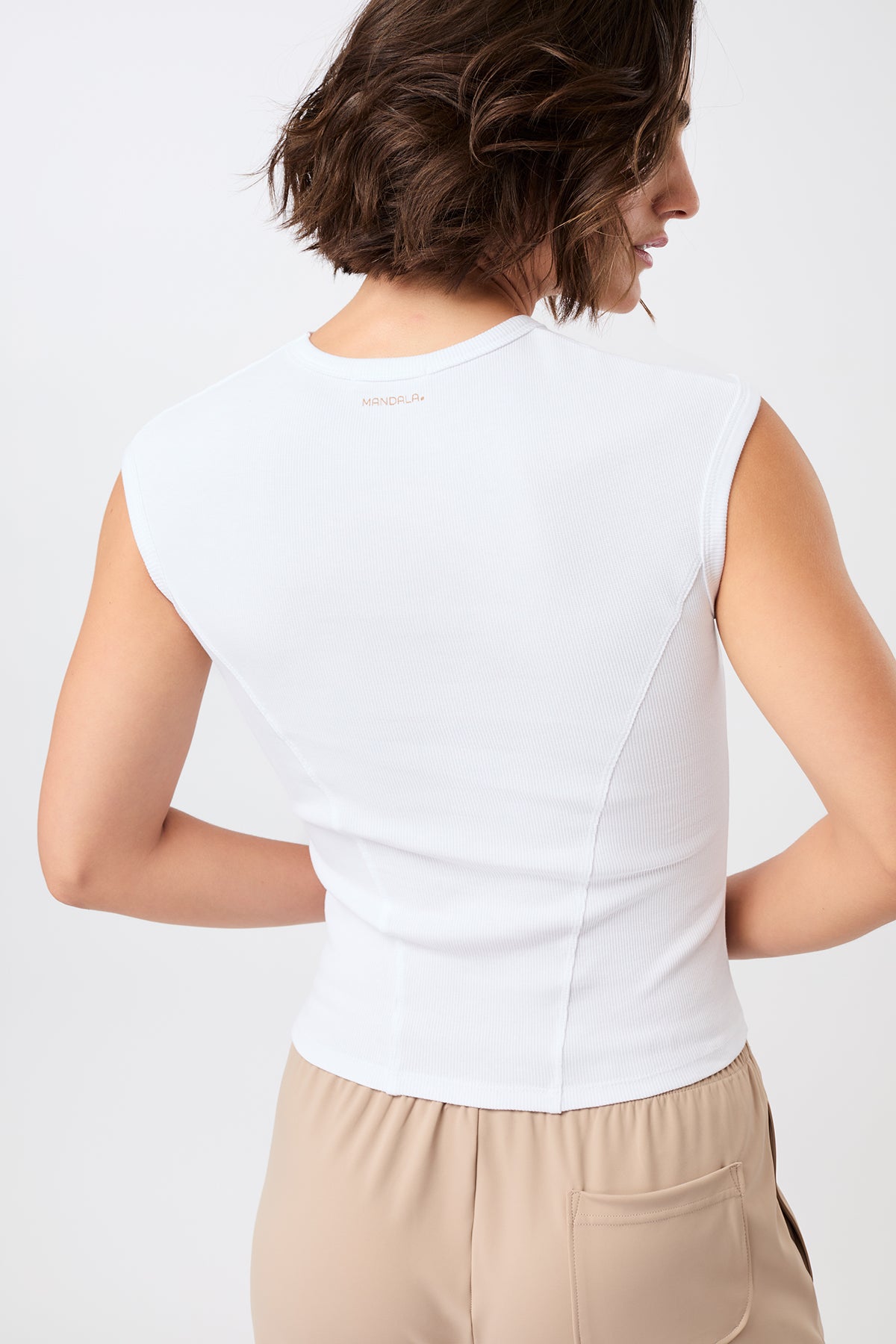 MANDALA womens vegan Top Ribbed Sport White
