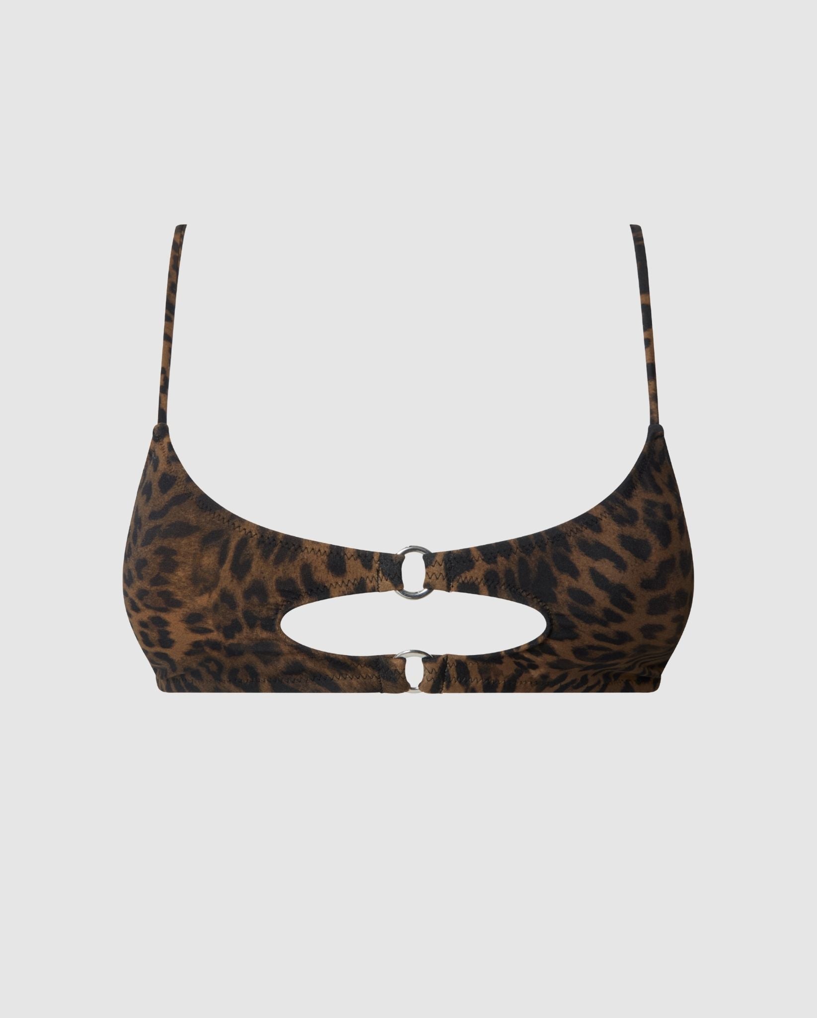 Understatement womens vegan Bikini Top Ring Cut Out Dark Leopard