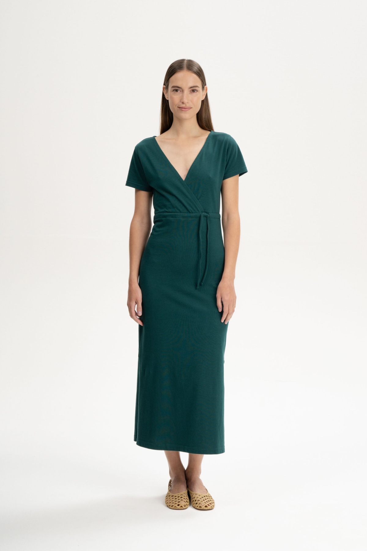 Image of MELA dames vegan Jurk Met V-Hals Shreoshi Diepzeegroen