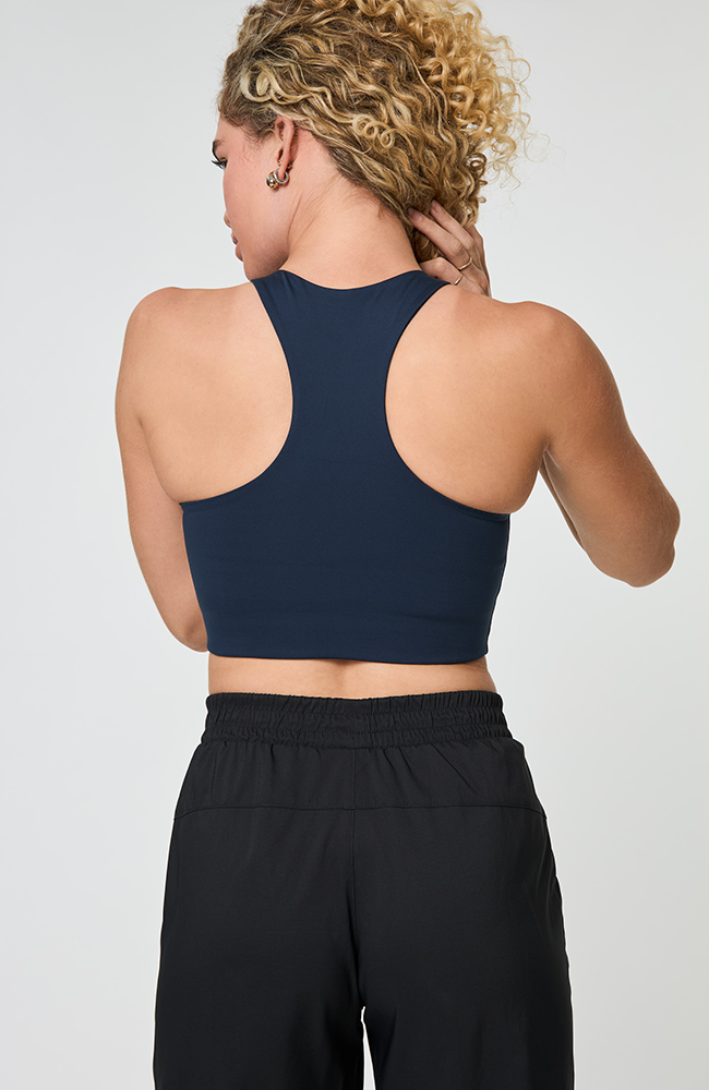 Girlfriend Collective womens vegan Sports Bra Paloma Midnight Blue