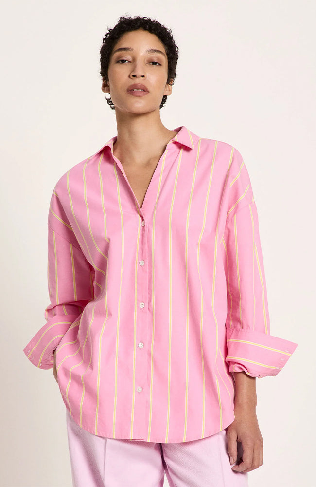 Lanius Damen vegan Bluse Gestreift Rosa/Gelb