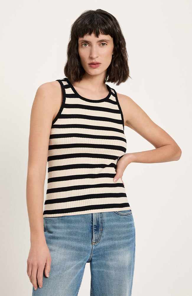 Lanius Damen vegan Tank Top Stripes Schwarz/Creme