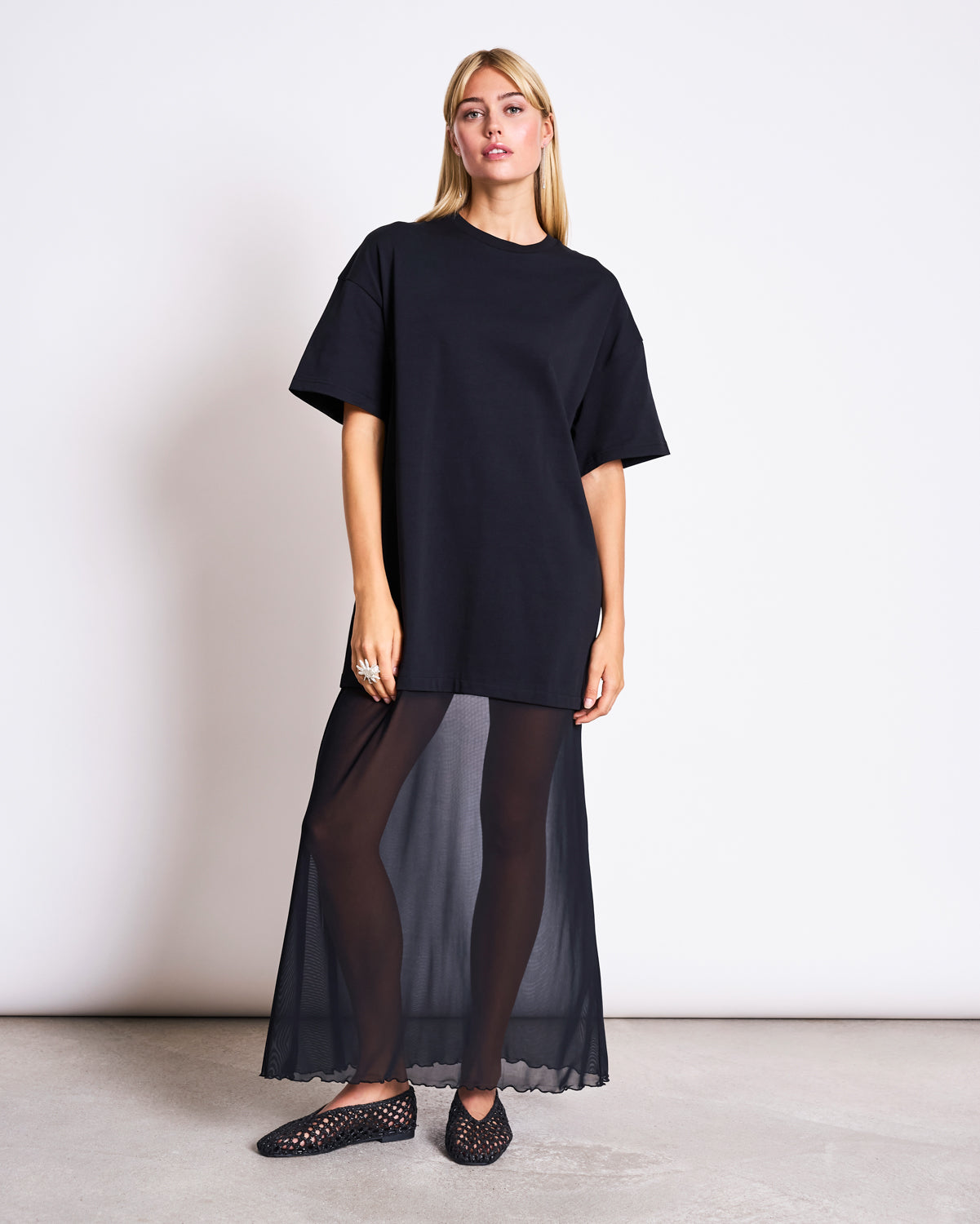 JAN N JUNE dames vegan Jurk Lacerta Mesh Jersey Zwart, foto 2