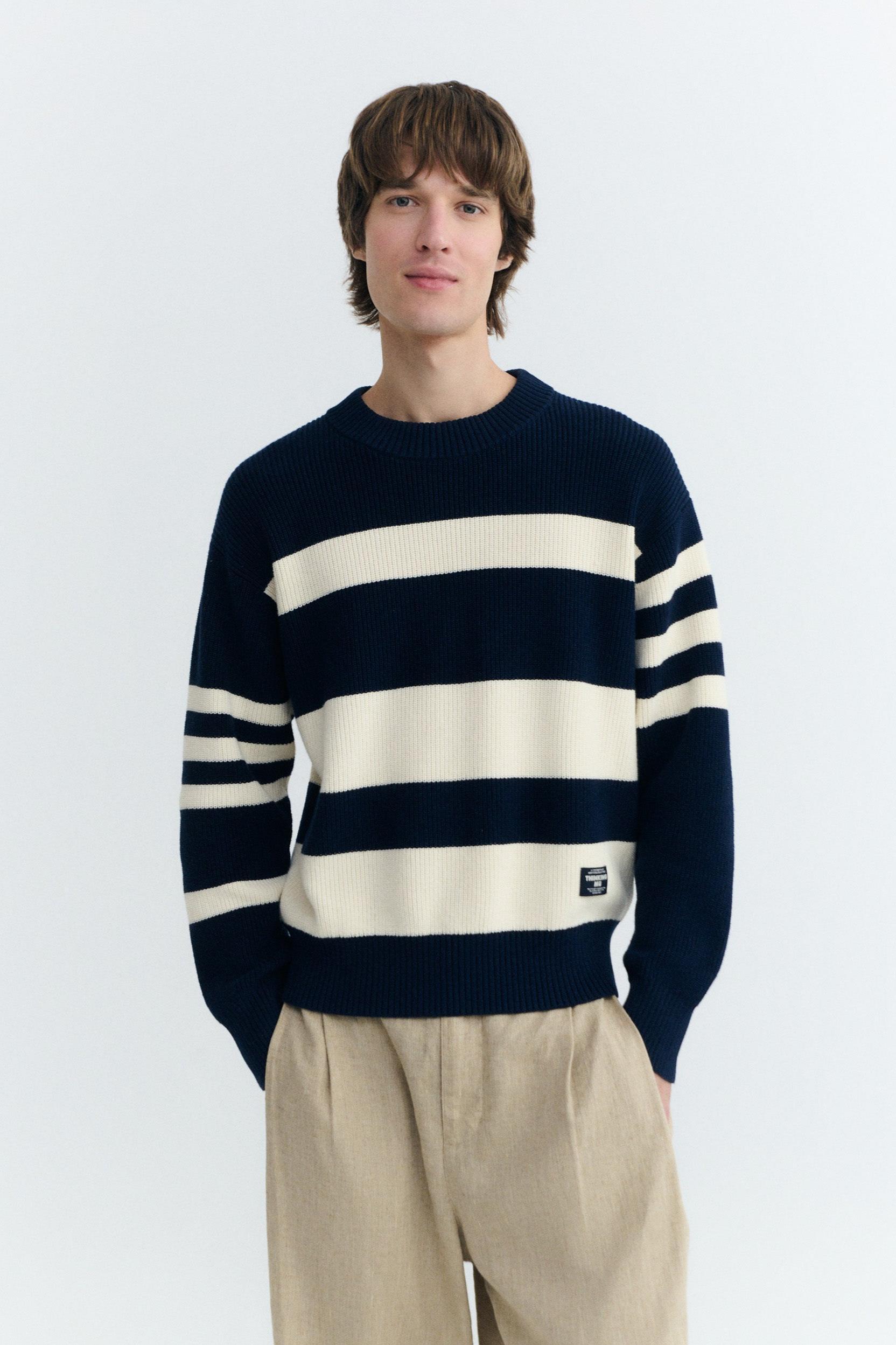 Image of Thinking MU mannen vegan Trui Van Santos Met Strepen In Marineblauw