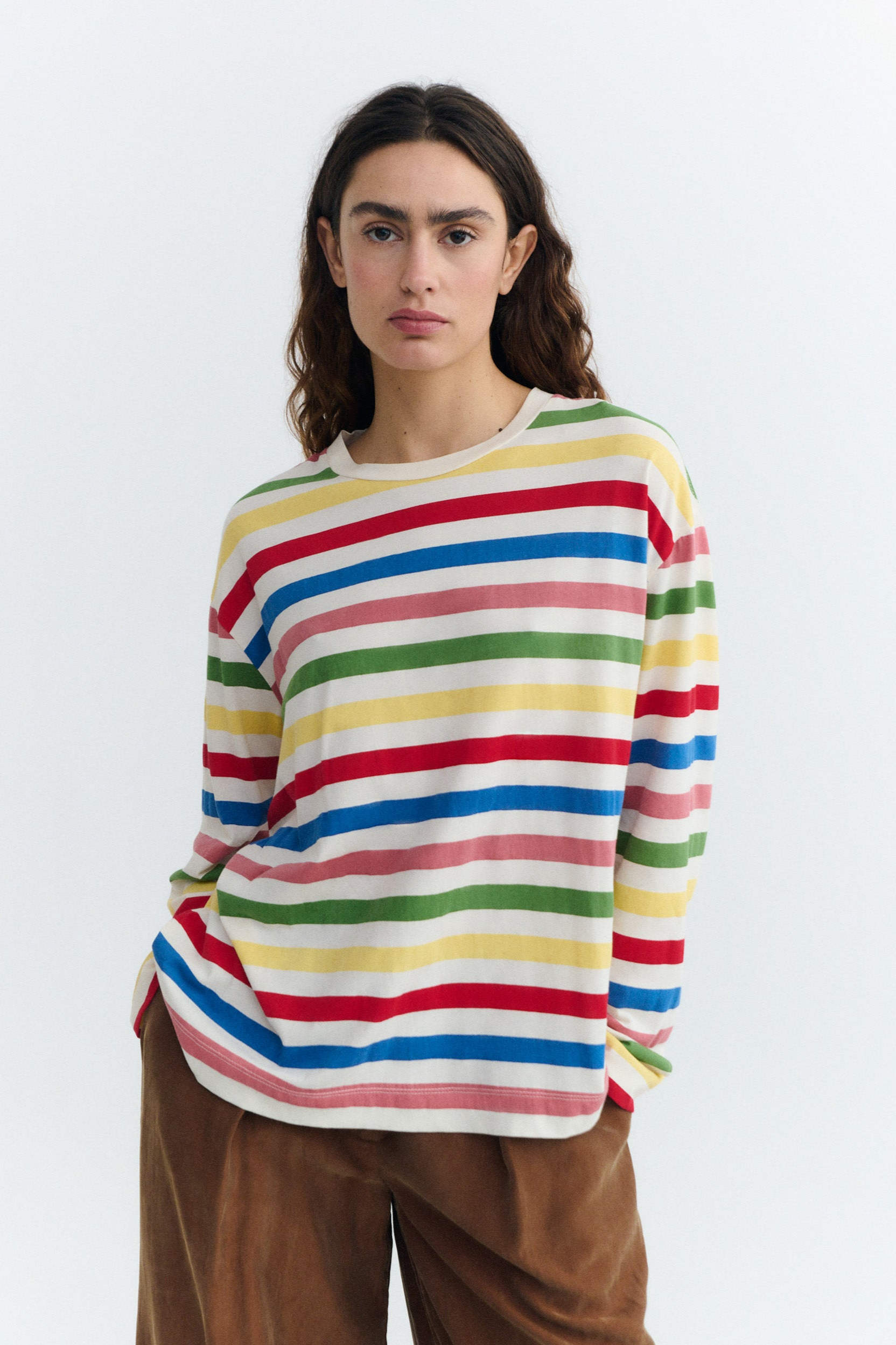 Image of Thinking MU dames vegan T-Shirt Met Lange Mouwen Emily Meerkleurig Gestreept