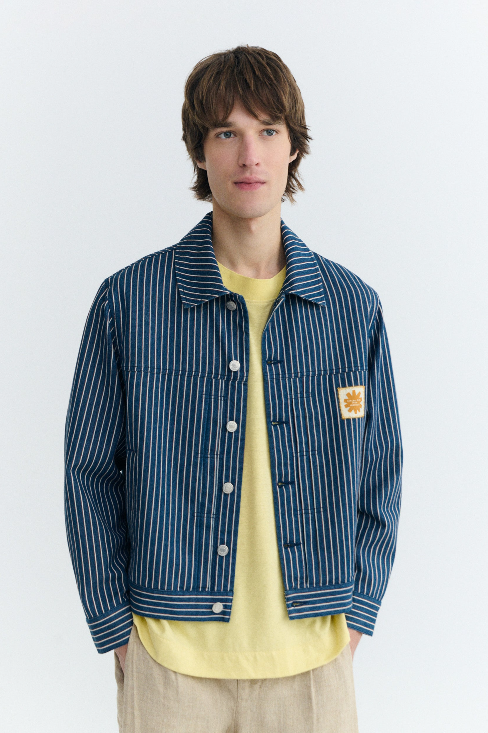 113885 - Thinking MU Herren vegan Jacke Boxy Bruno Natural Dye Gestreift Blau