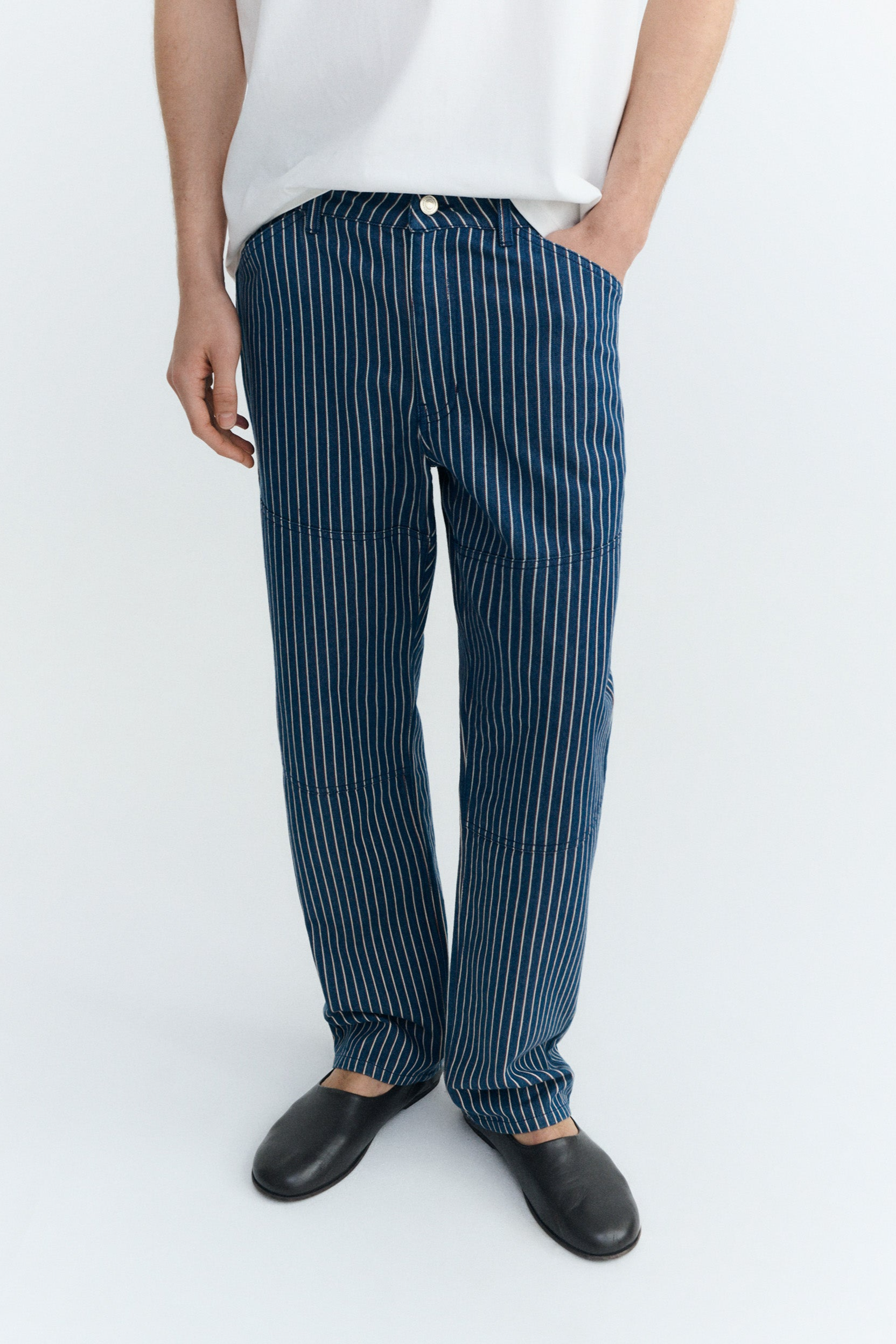 Image of Thinking MU mannen vegan Stan Straight Broek Met Natuurlijke Kleurstof Strepen In Blauw