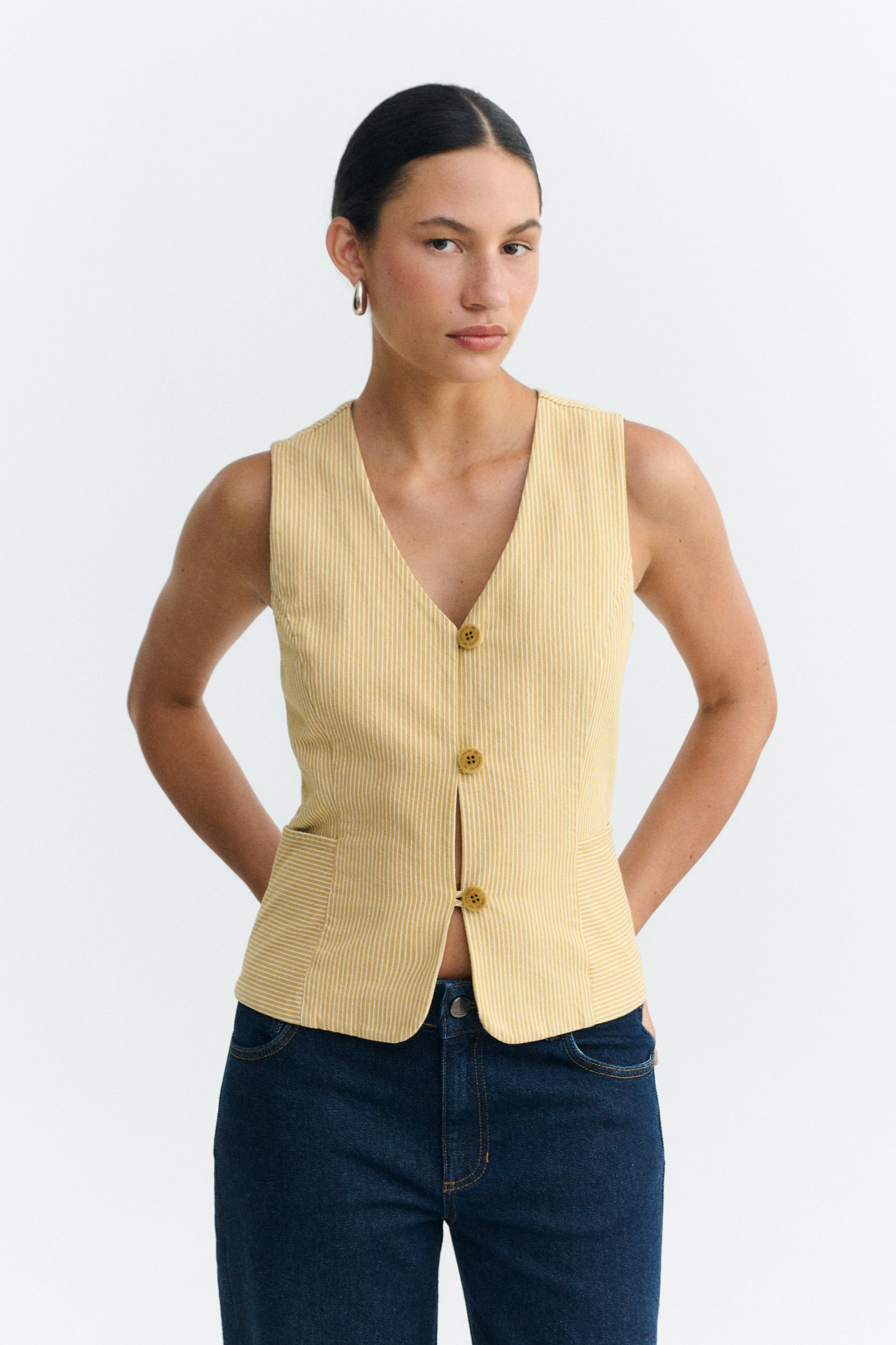 Image of Thinking MU dames vegan Vest Alisa Gestreept Geel
