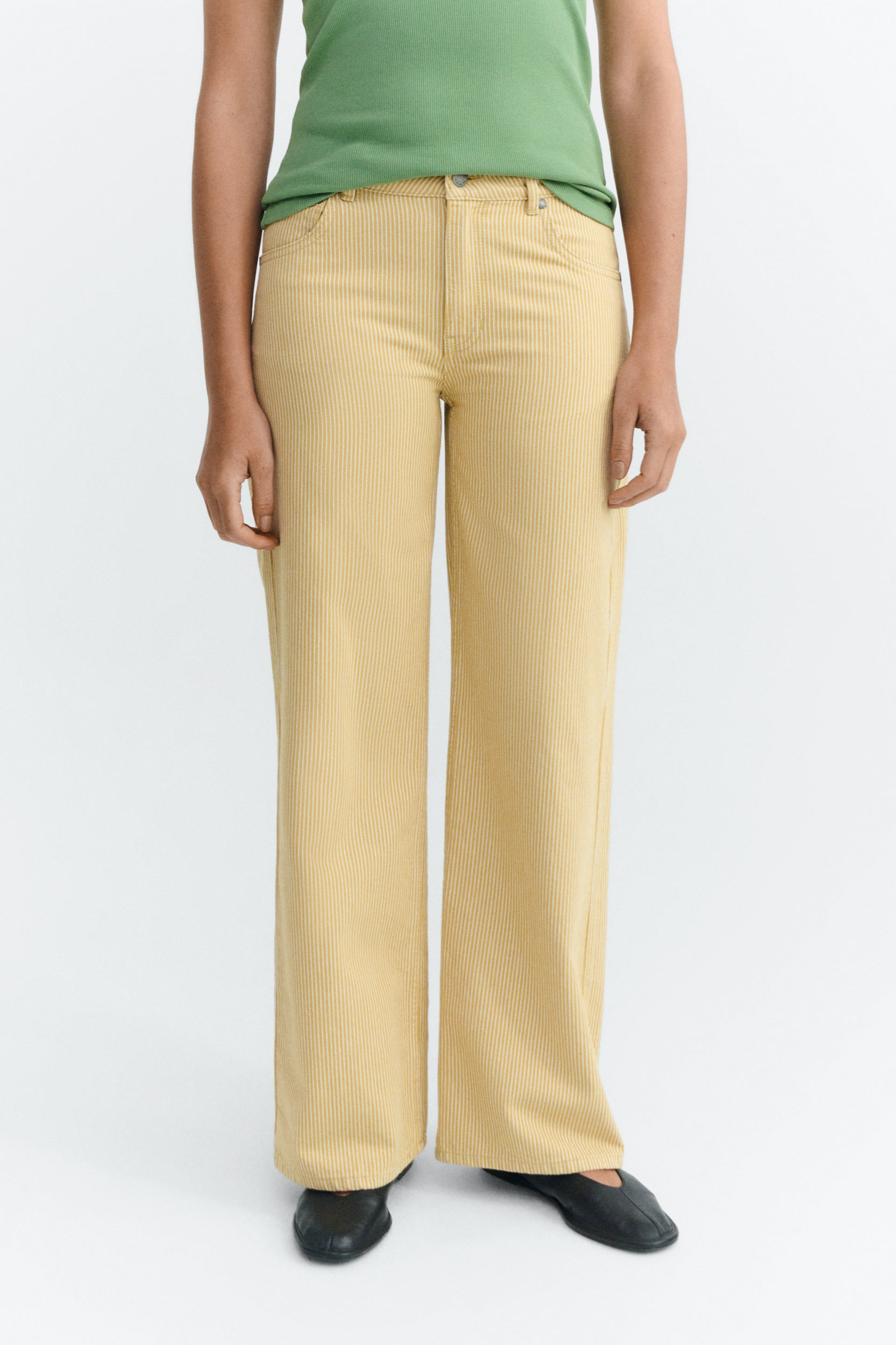 Image of Thinking MU dames vegan Broek Kettan Low Rise Met Gele Strepen