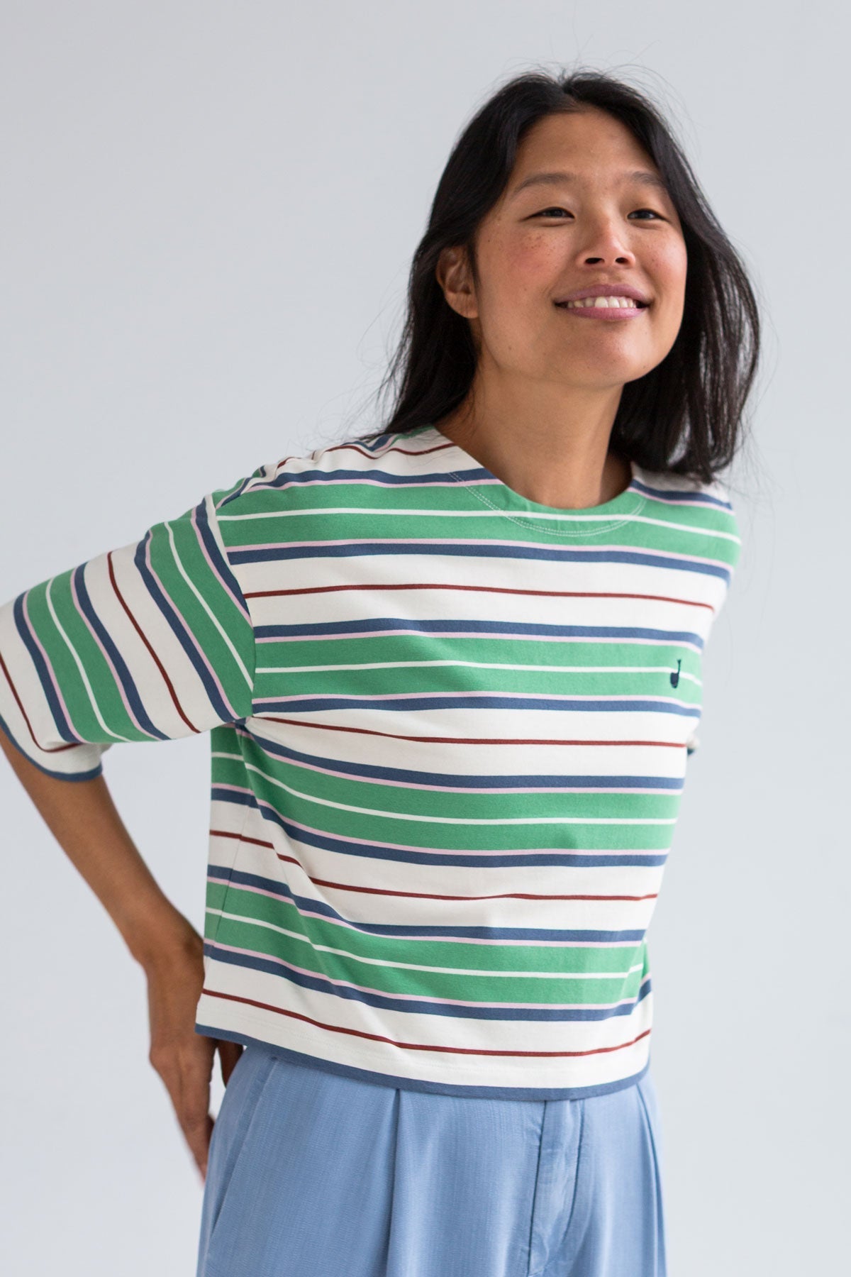 TWOTHIRDS Damen vegan Top Fingal Green Rugby Stripes