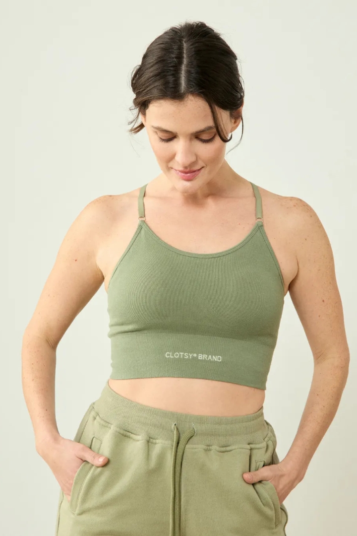 Clotsy Damen vegan Sporttop Cross Grün
