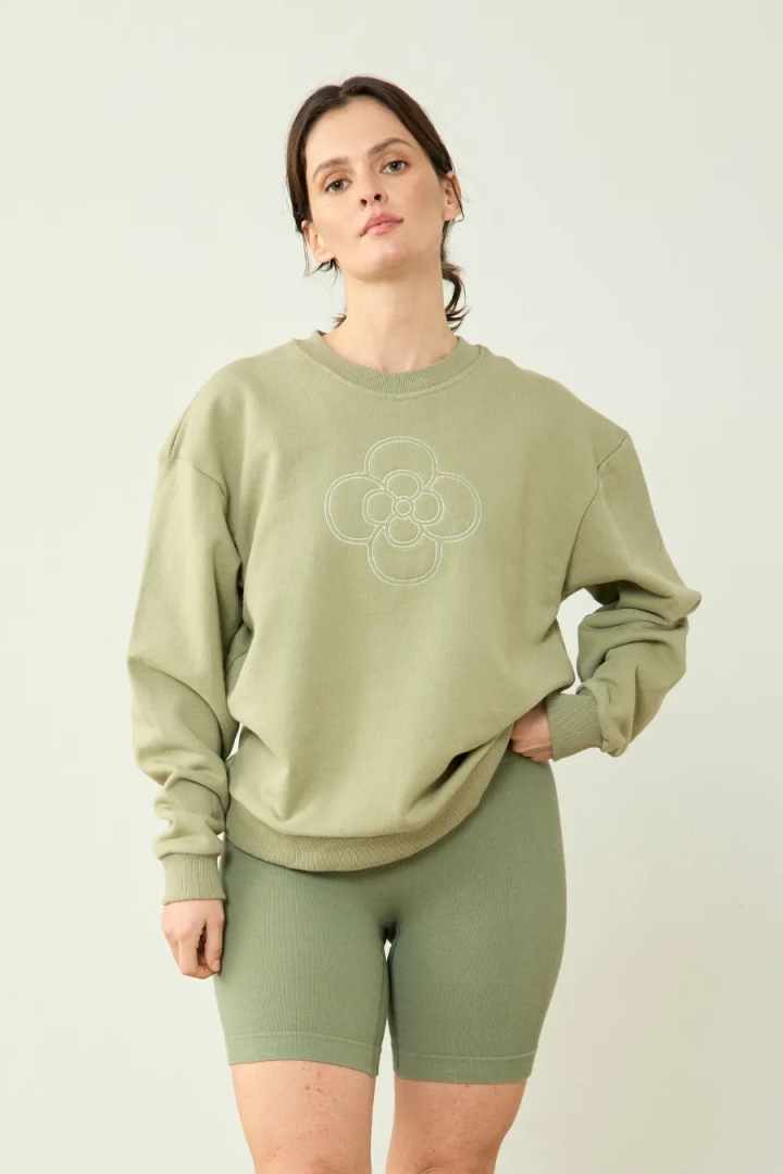 Clotsy Damen vegan Sweatshirt Blume Grün