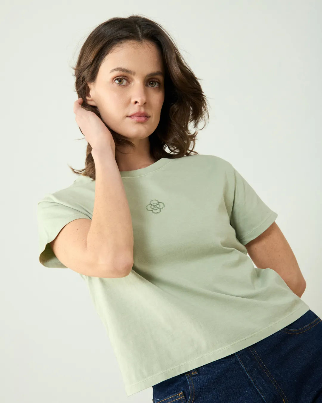 Clotsy Damen vegan T-Shirt Blume Gr&Atilde;&frac14;n