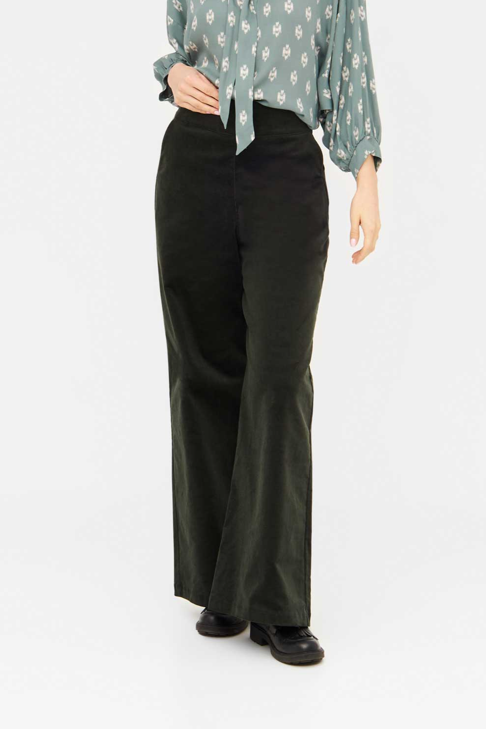 Image of WiDDA dames vegan Broek In Marlene-Stijl Glen Wide Donkergroen