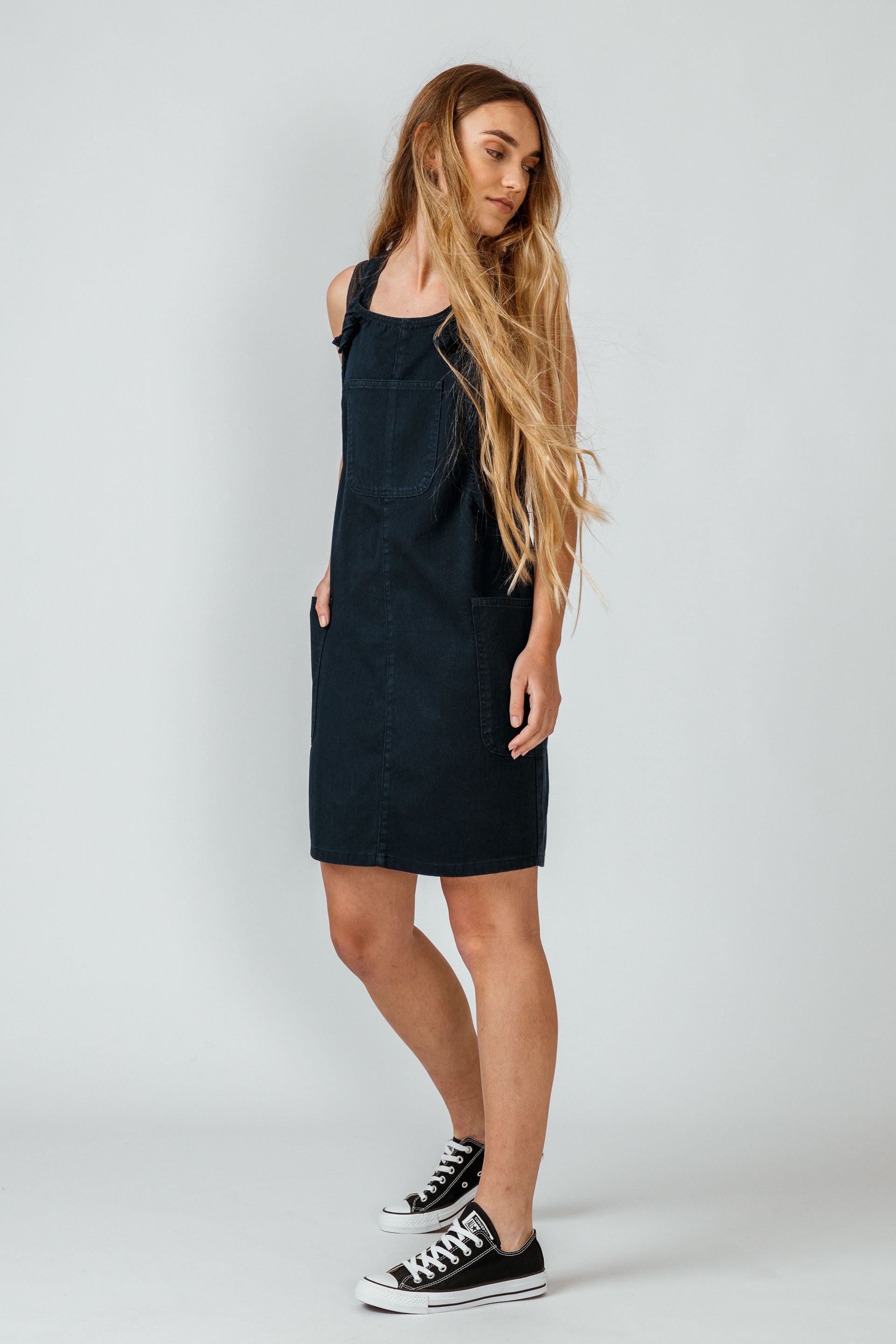 SKFK Damen vegan Kleid Pinafore Marineblau