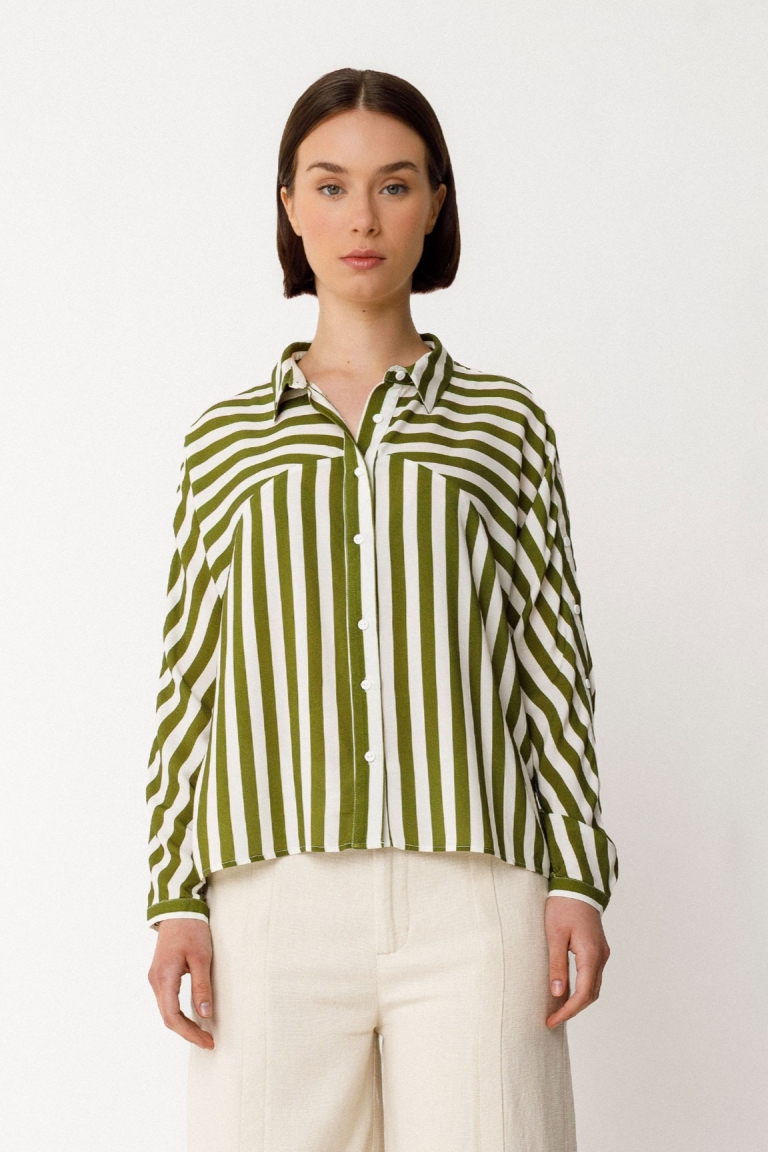 SKFK Damen vegan Hemd Ekia Grün Weiß