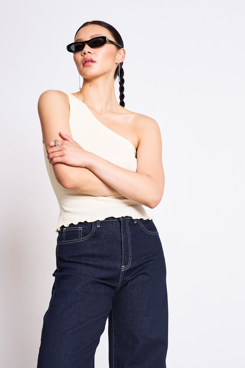 Image of JAN 'N JUNE dames vegan Top One Shoulder Tigris Crème