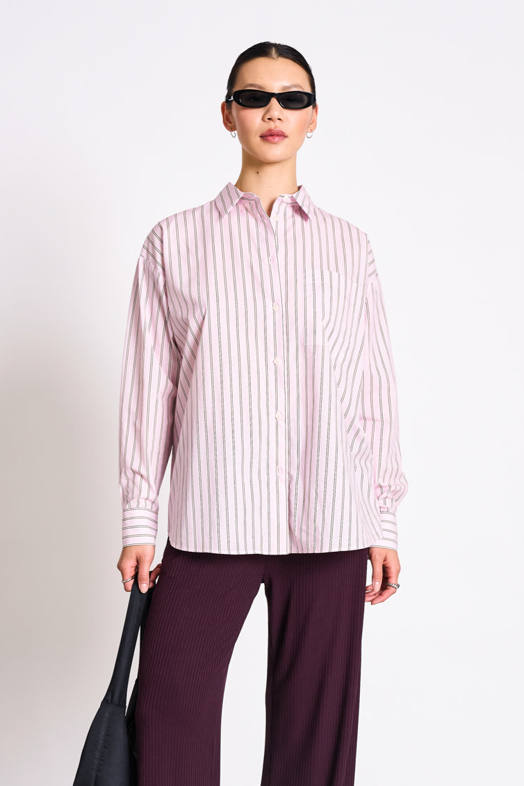 JAN 'N JUNE Damen vegan Hemd Oversized Mamro Hell Orchidee Gestreift