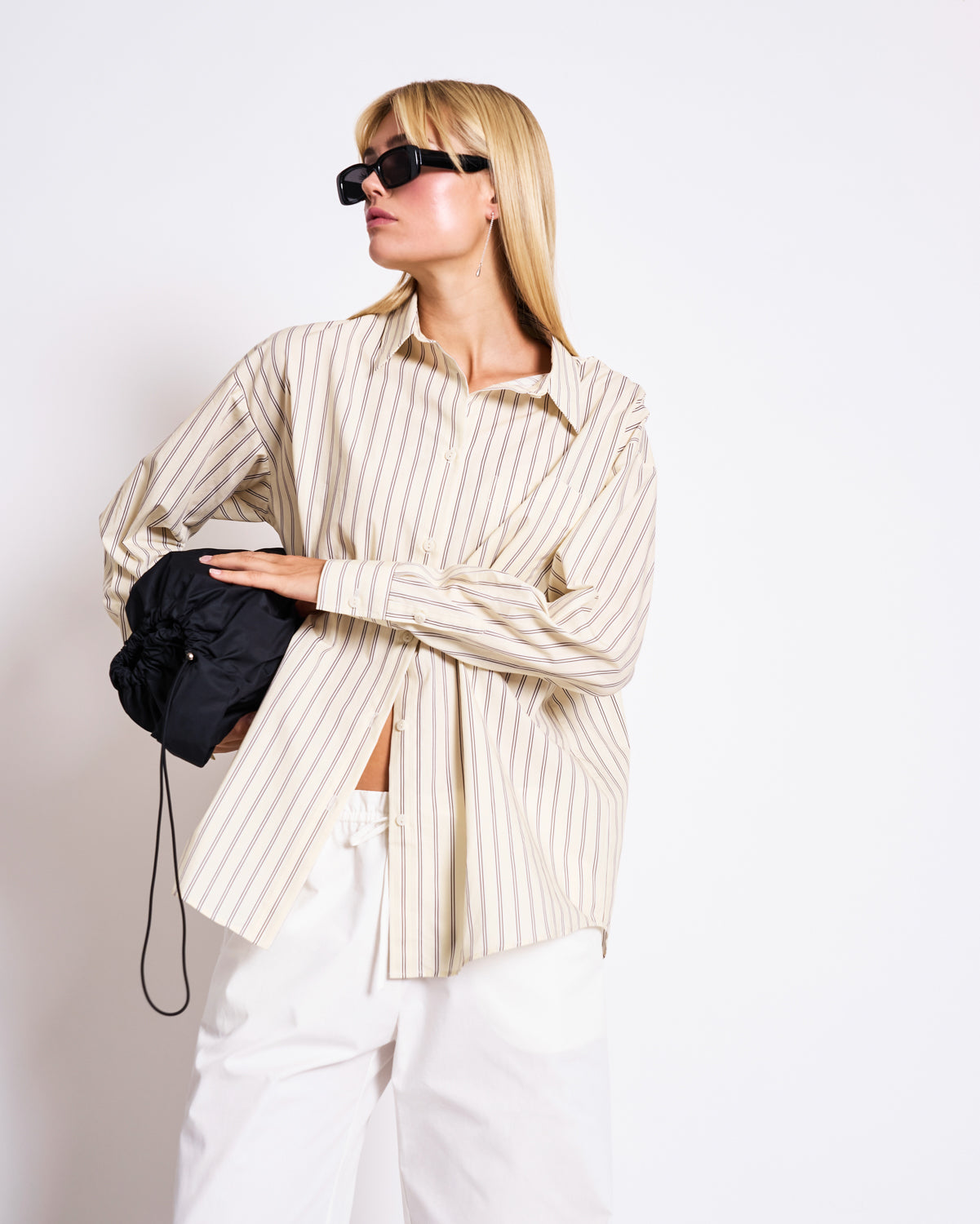 JAN 'N JUNE womens vegan Shirt Oversized Mamro Cream Striped