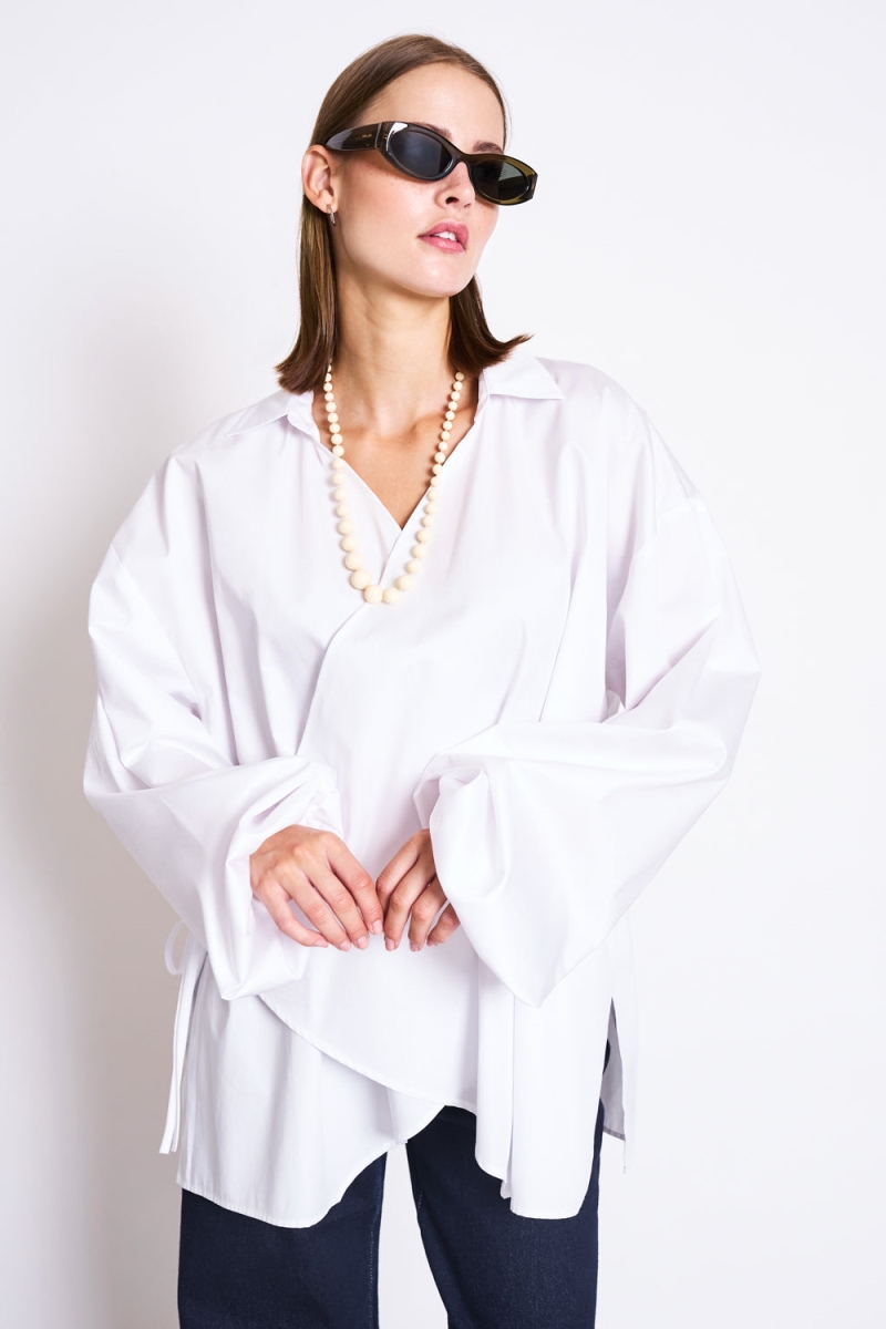 JAN 'N JUNE Damen vegan Bluse Puffy Wrap Aquilia Weiß