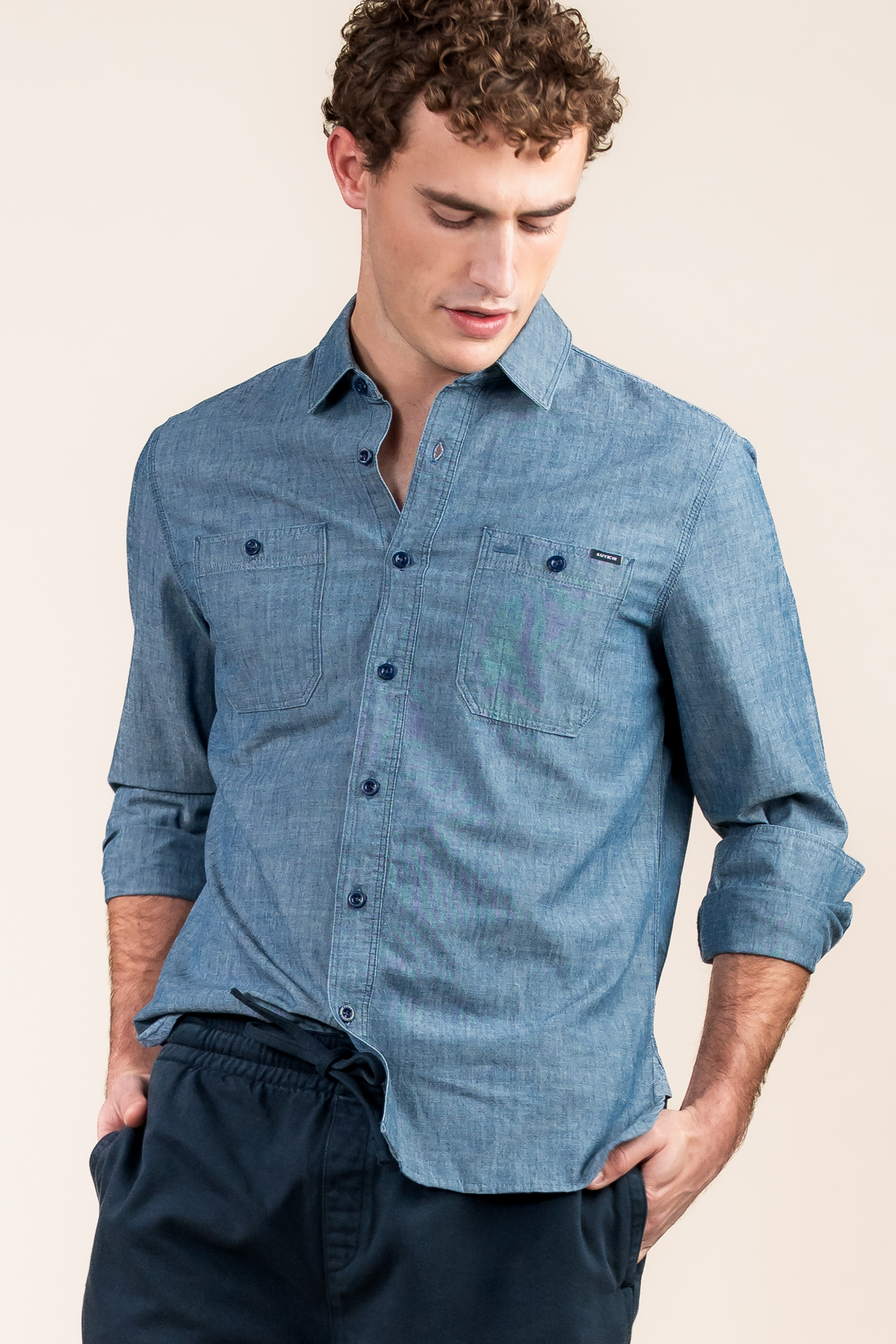 Kuyichi Herren vegan Hemd George Blau