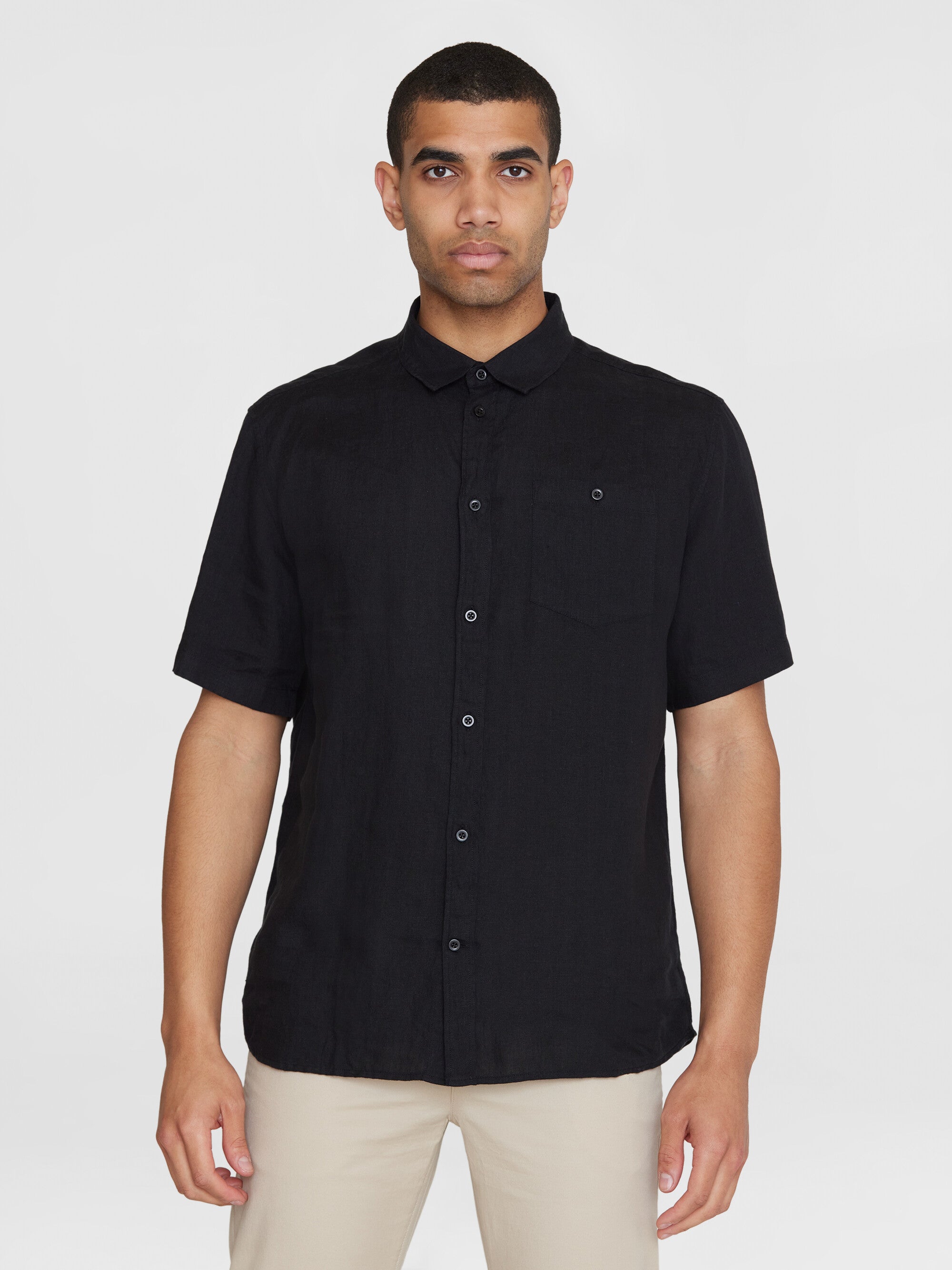 KnowledgeCotton Apparel men vegan Shirt Short Sleeve Custom Fit Black Jet