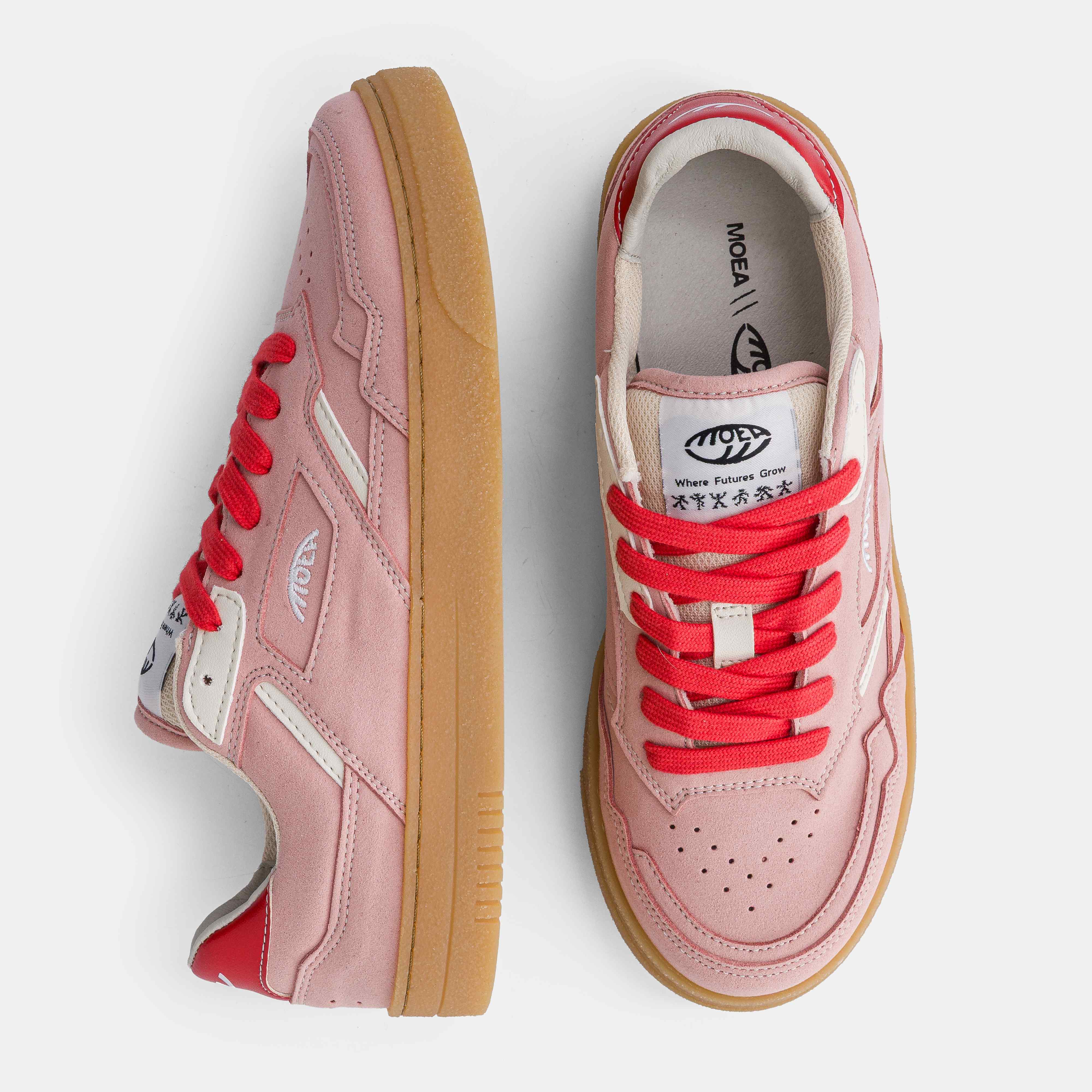 MoEa men vegan Sneakers Origin Low Pink Vegan Suede & Beige Apple