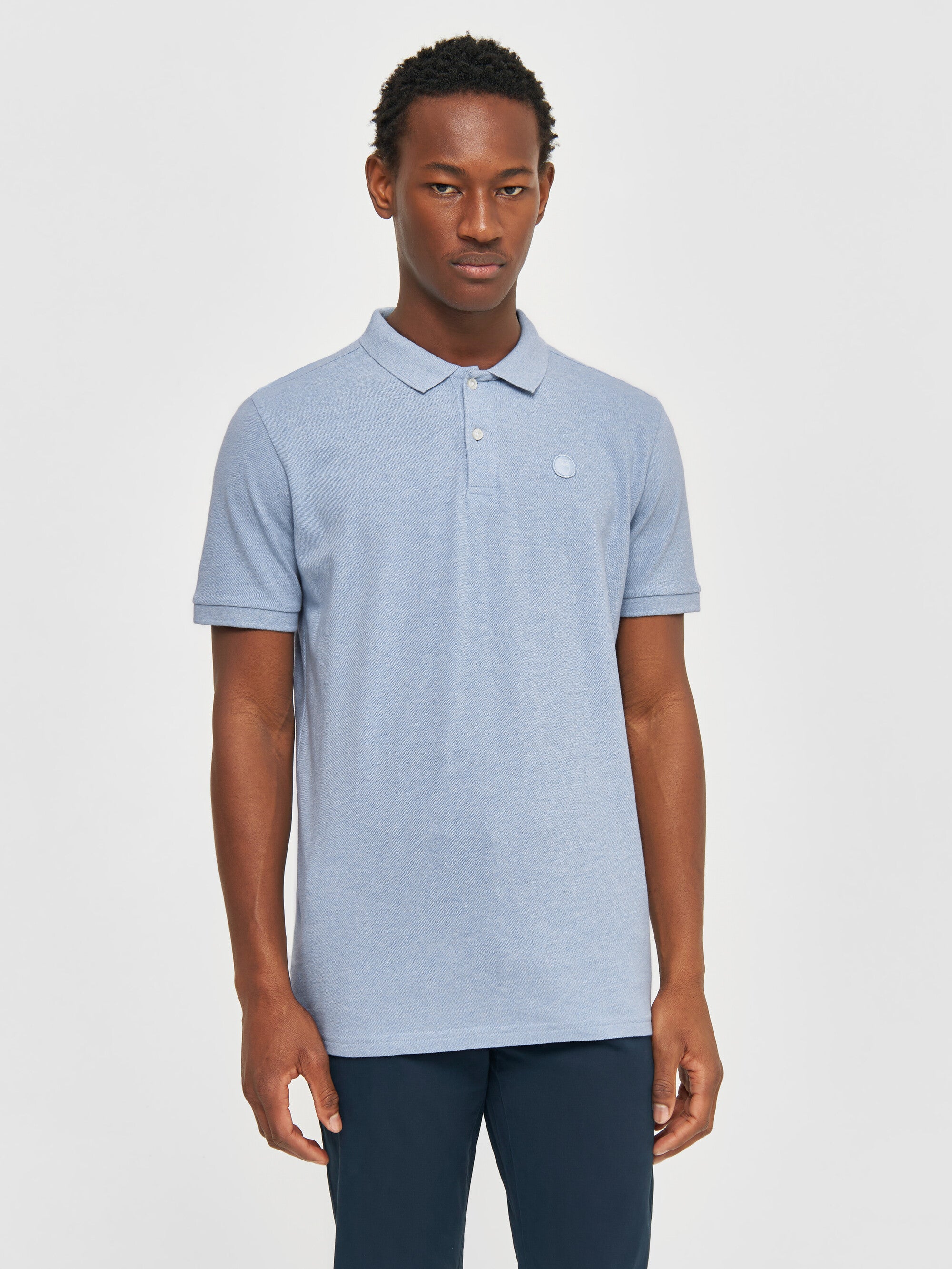 KnowledgeCotton Apparel men vegan Polo Shirt Basic Badge Sky Way Melange