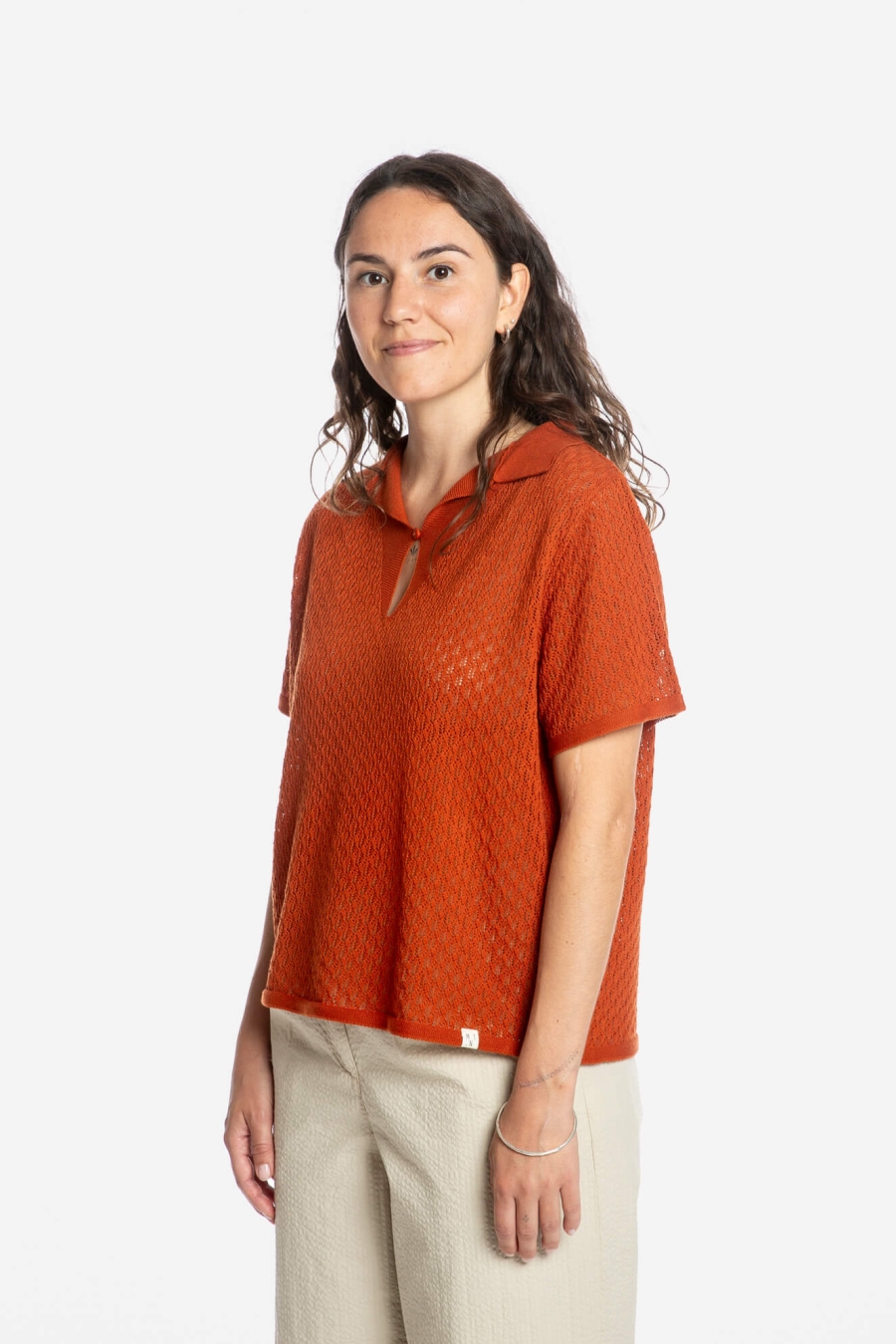 Image of MATONA dames vegan Blouse Met Puntige Details Pecannootbruin
