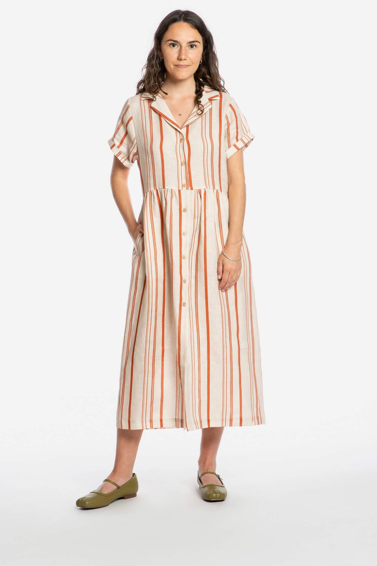 Image of MATONA dames vegan Jurk Met Kraag En Strepen