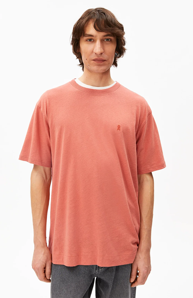 Image of ARMEDANGELS mannen vegan T-Shirt Maarkos Lino Tabasco Rood