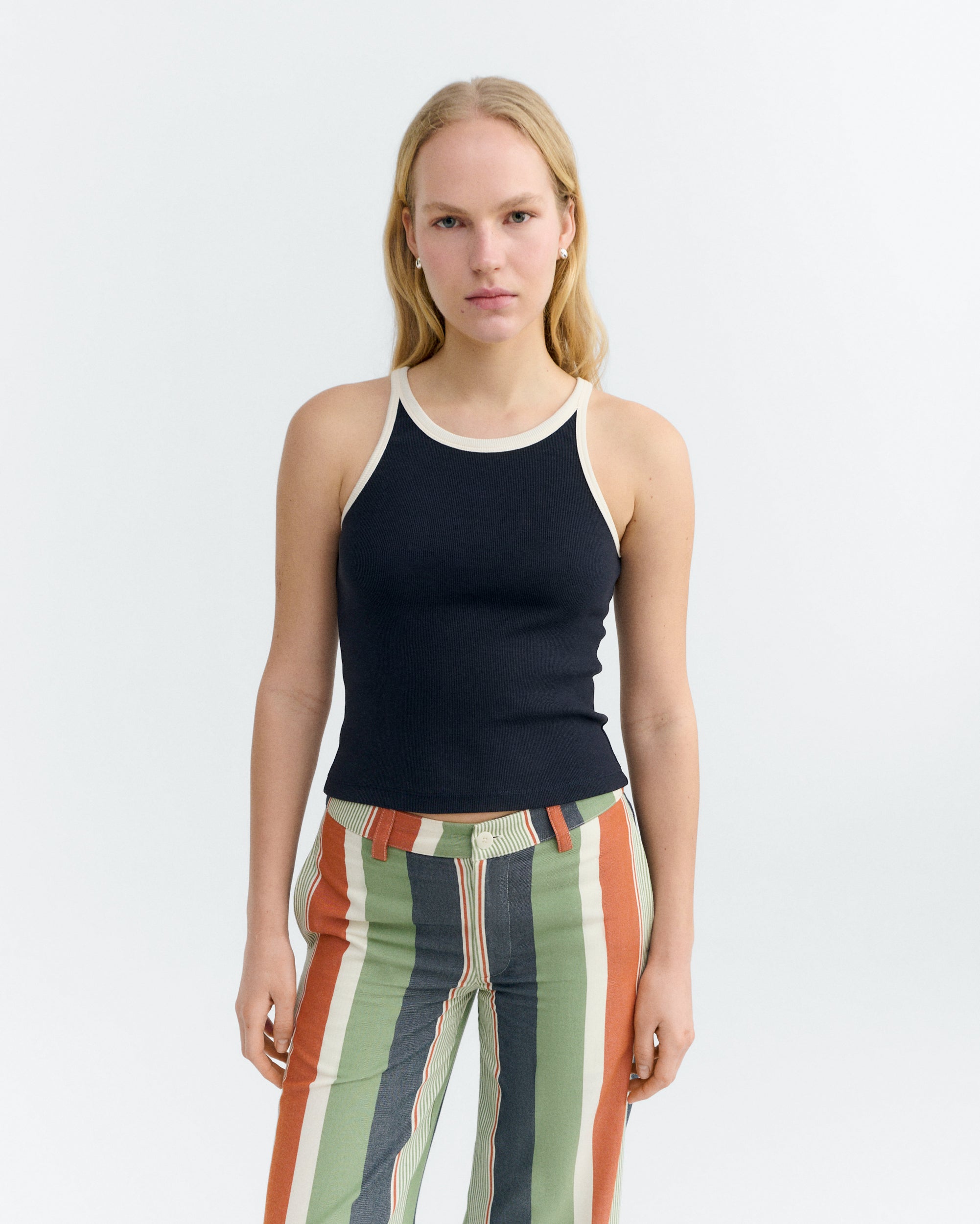 Thinking MU Top Harriet Marineblauw Wit Contrast